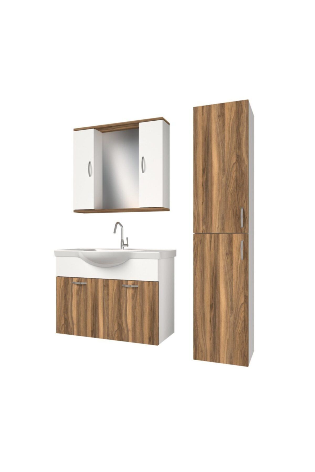 banos Kt2 Ayaksız 2 Kapaklı Lavabolu Tesbih Beyaz Mdf 80 Cm Banyo Dolabı Aynalı Üst Dolap Boy Dolabı