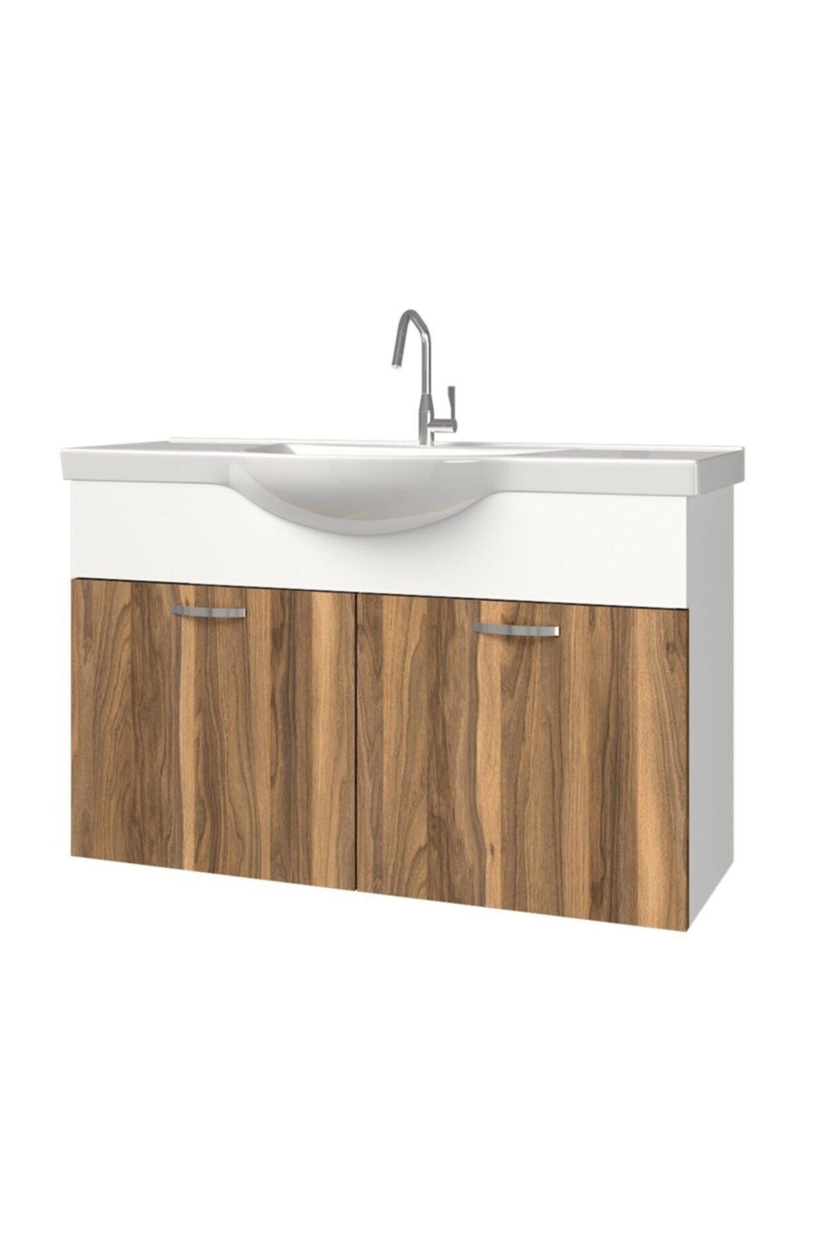 banos Ld2 Ayaksız 2 Kapaklı Lavabolu Tesbih Mdf 100 Cm Banyo Dolabı