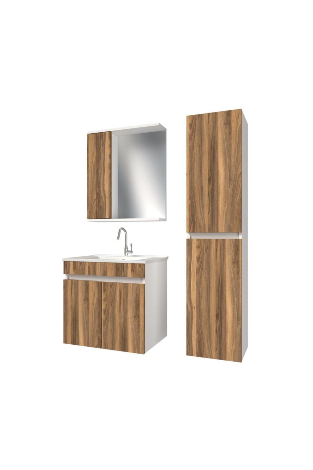 banos Kt7 Ayaksız 2 Kapaklı Lavabolu Tesbih Mdf 65 Cm Banyo Dolabı Aynalı Üst Dolap Boy Dolabı