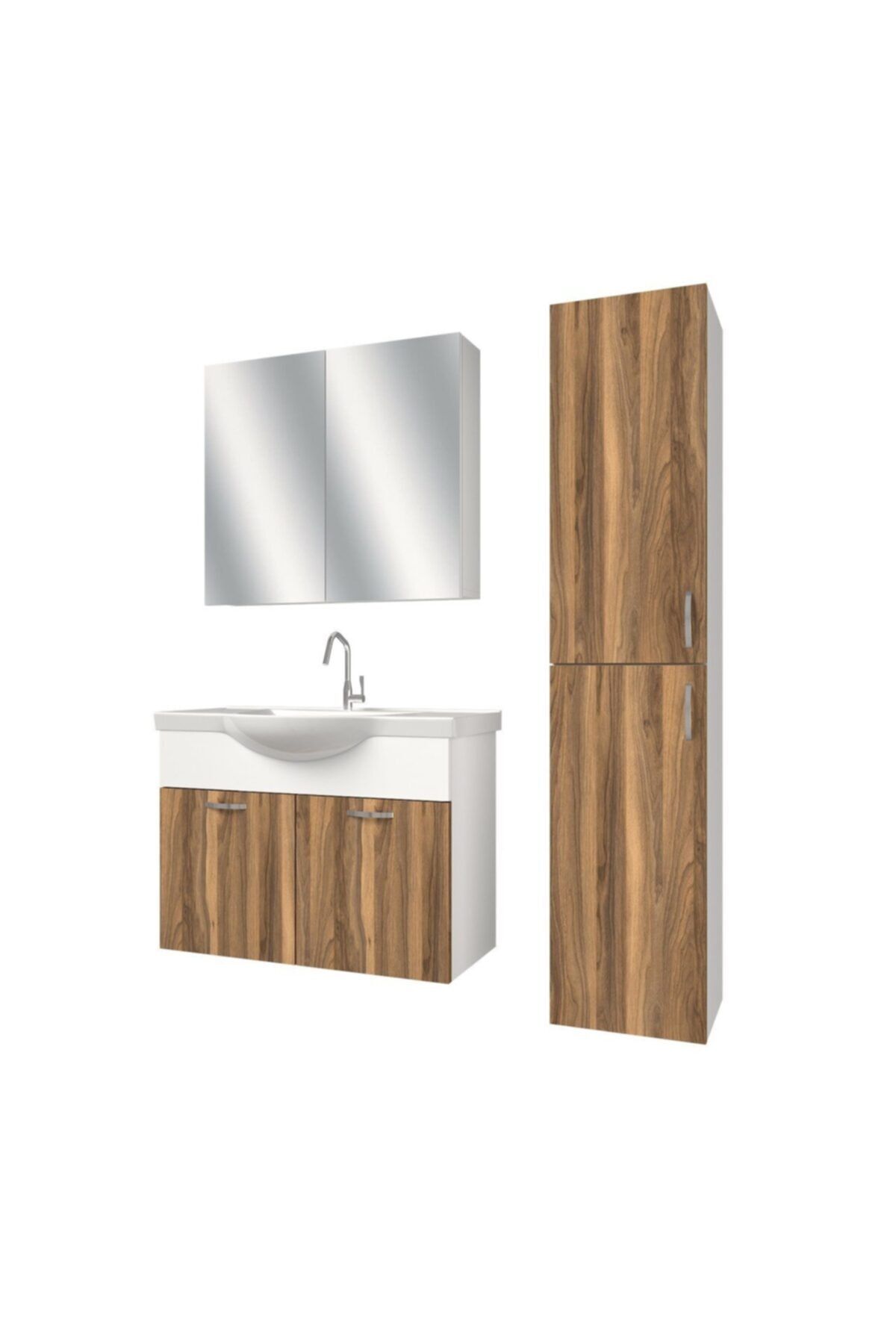 banos Tm2 Ayaksız 2 Kapaklı Lavabolu Tesbih Mdf 80 Cm Banyo Dolabı Aynalı Üst Dolap Boy Dolabı