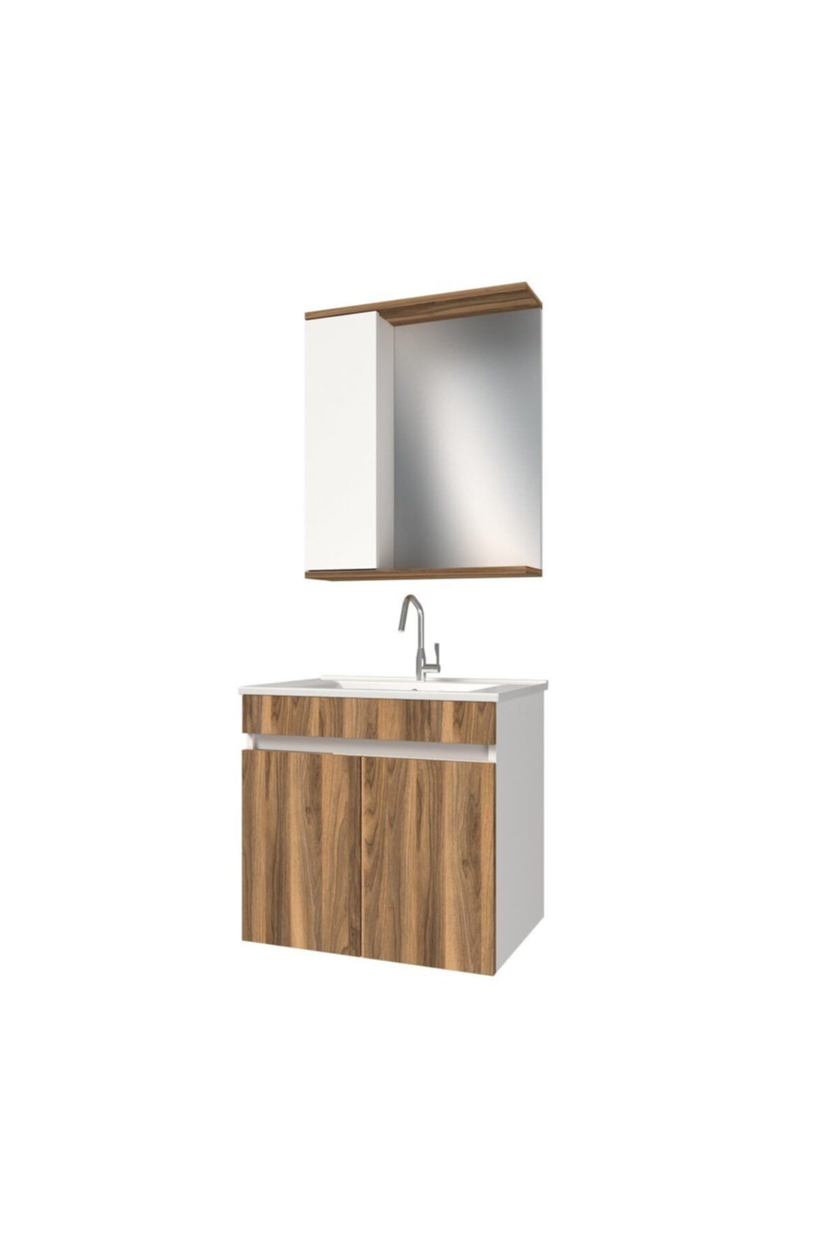 banos Kl3 Ayaksız 2 Kapaklı Lavabolu Tesbih Beyaz Mdf 65 Cm Banyo Dolabı Aynalı Üst Dolabı