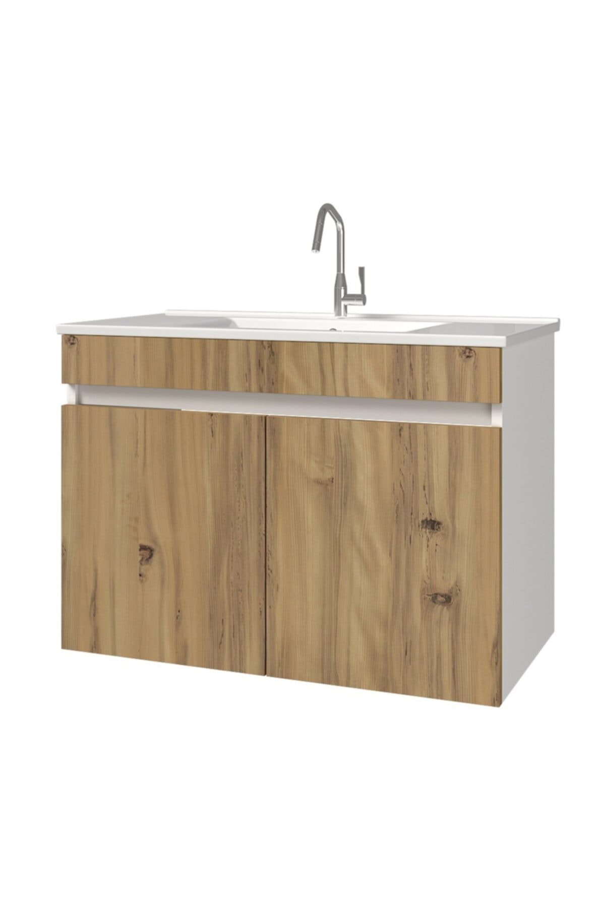 banos Ld3 Ayaksız 2 Kapaklı Lavabolu Ceviz Mdf 85 Cm Banyo Dolabı