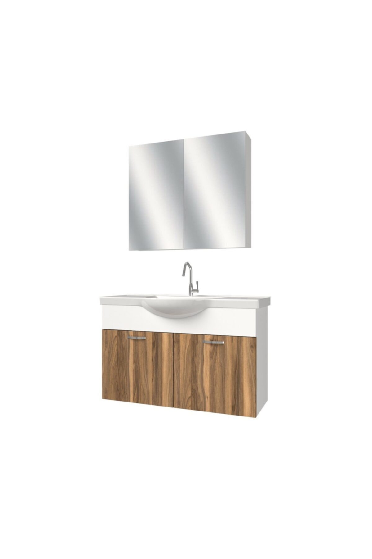 banos Al2 Ayaksız 2 Kapaklı Lavabolu Tesbih Mdf 100 Cm Banyo Dolabı Aynalı Üst Dolabı