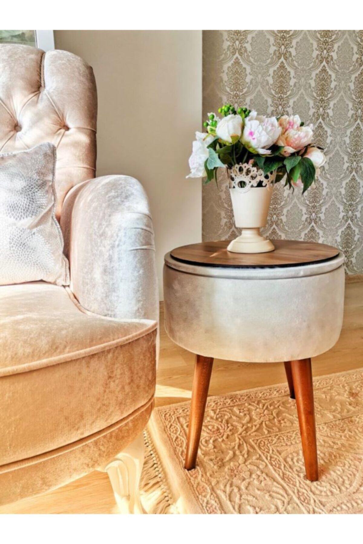 VİE Homedesign Saklama Hazneli Gürgen Ayaklı Puf Orta Sehpa