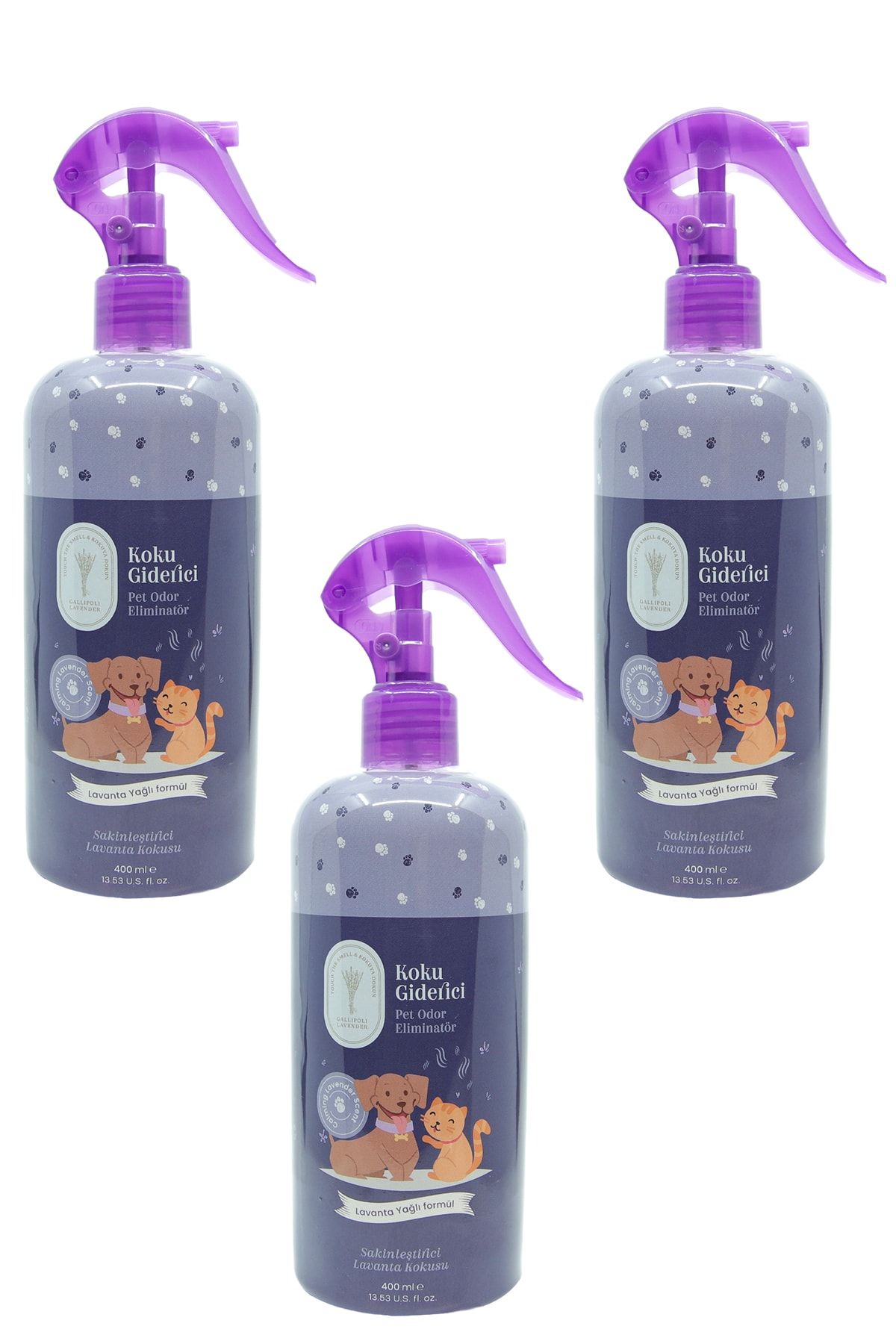 Gallipoli Lavender Lavanta Yağlı Pet Antiseptik Kedi Köpek Koku Giderici 400 ml 3 Adet