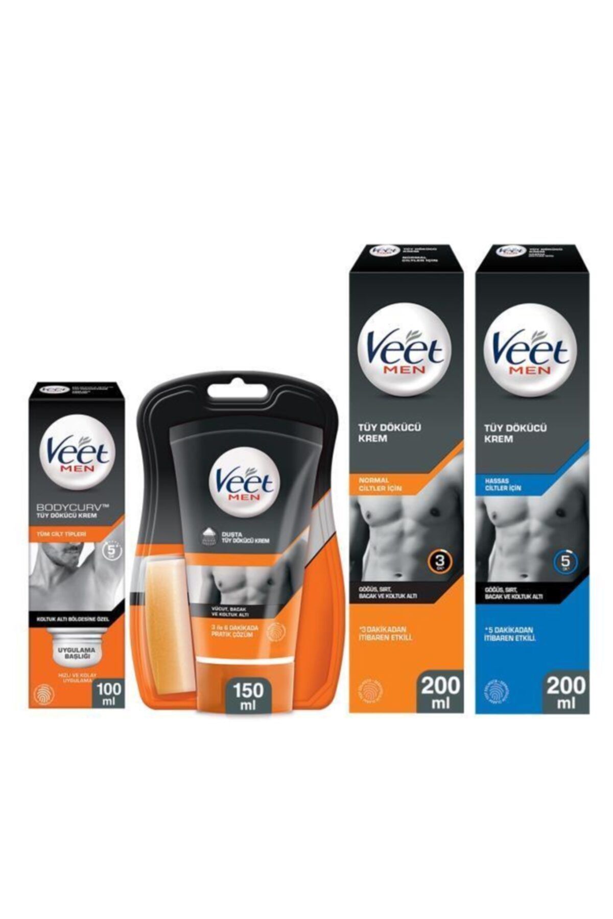 Veet Men 200ml Tüy Dökücü Krem + Hassas 200ml Krem + 150ml Duşta Krem + 100ml Koltuk Altı Özel