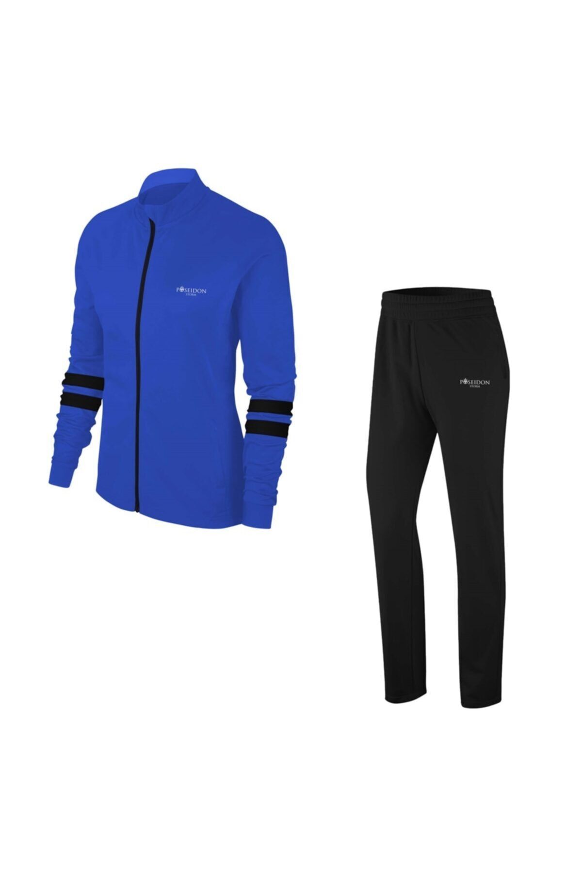 POSEIDONSTORM Kadın Mavi Büyük Beden Günlük Sporcu Eşofman Takımı 4xl-8xl Siyah Iki Bant - M3