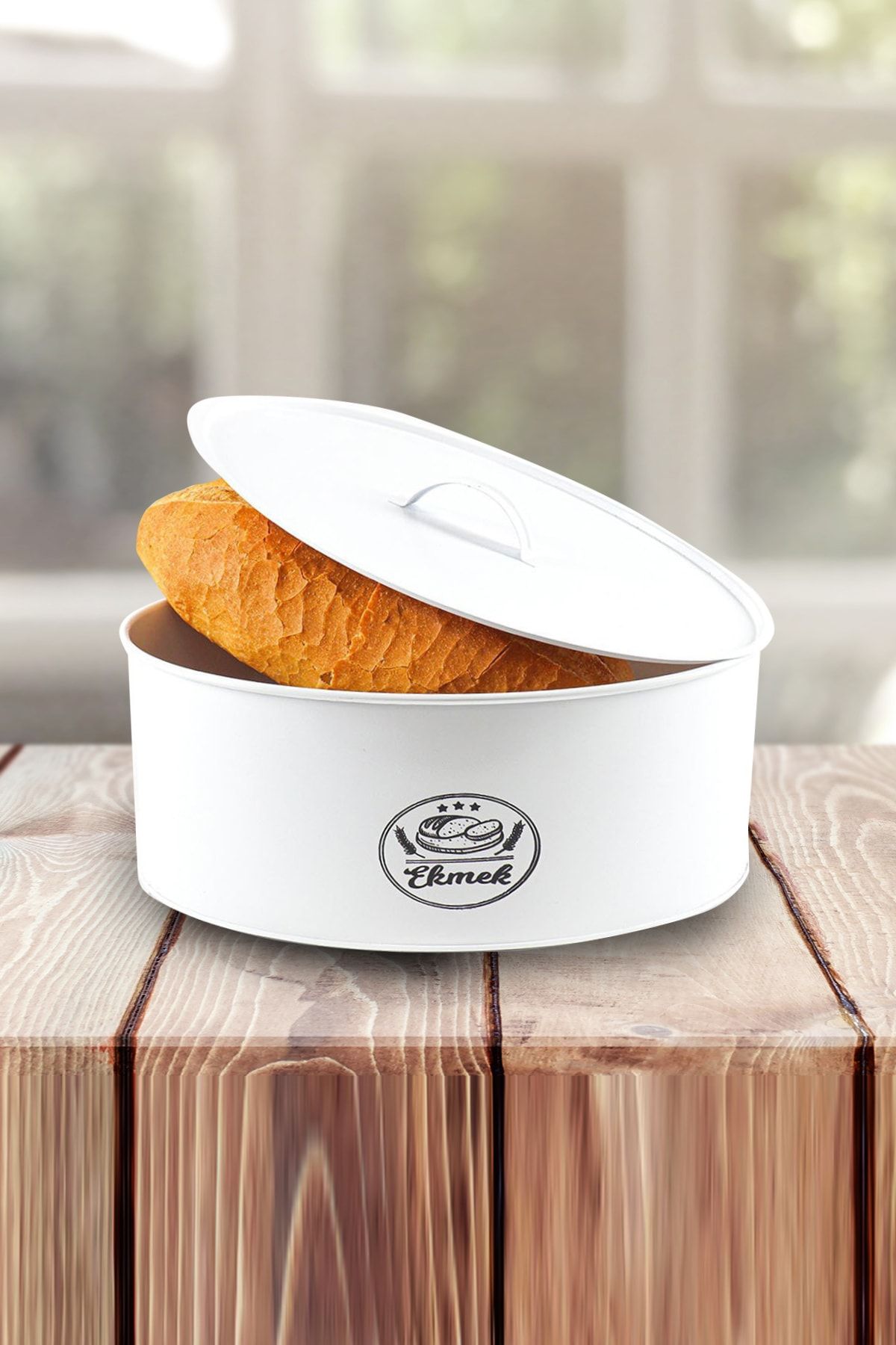 Porsima Beyaz Metal Oval Ekmek Kutusu