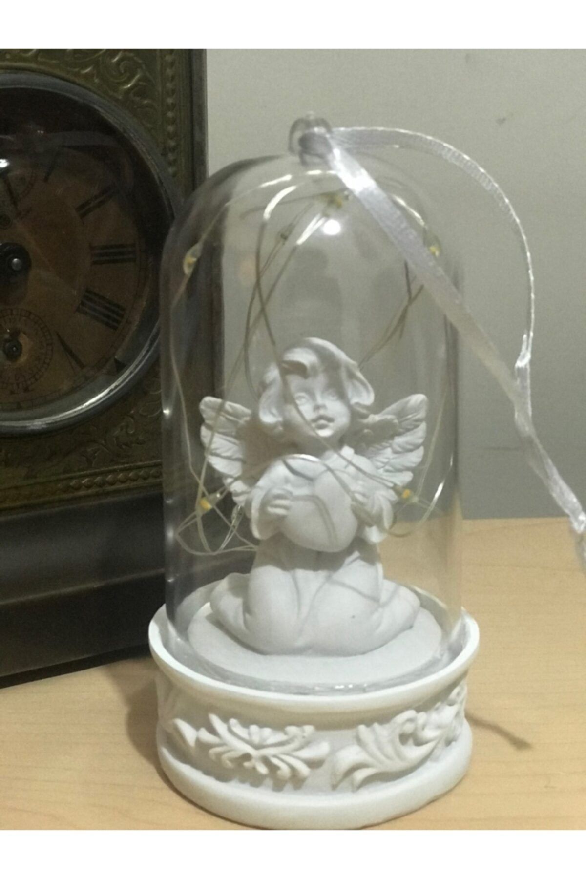 ZİPHİDA Peri Led Işıklı Fanus Içinde Işıklı Masum Beyaz Melek Biblo