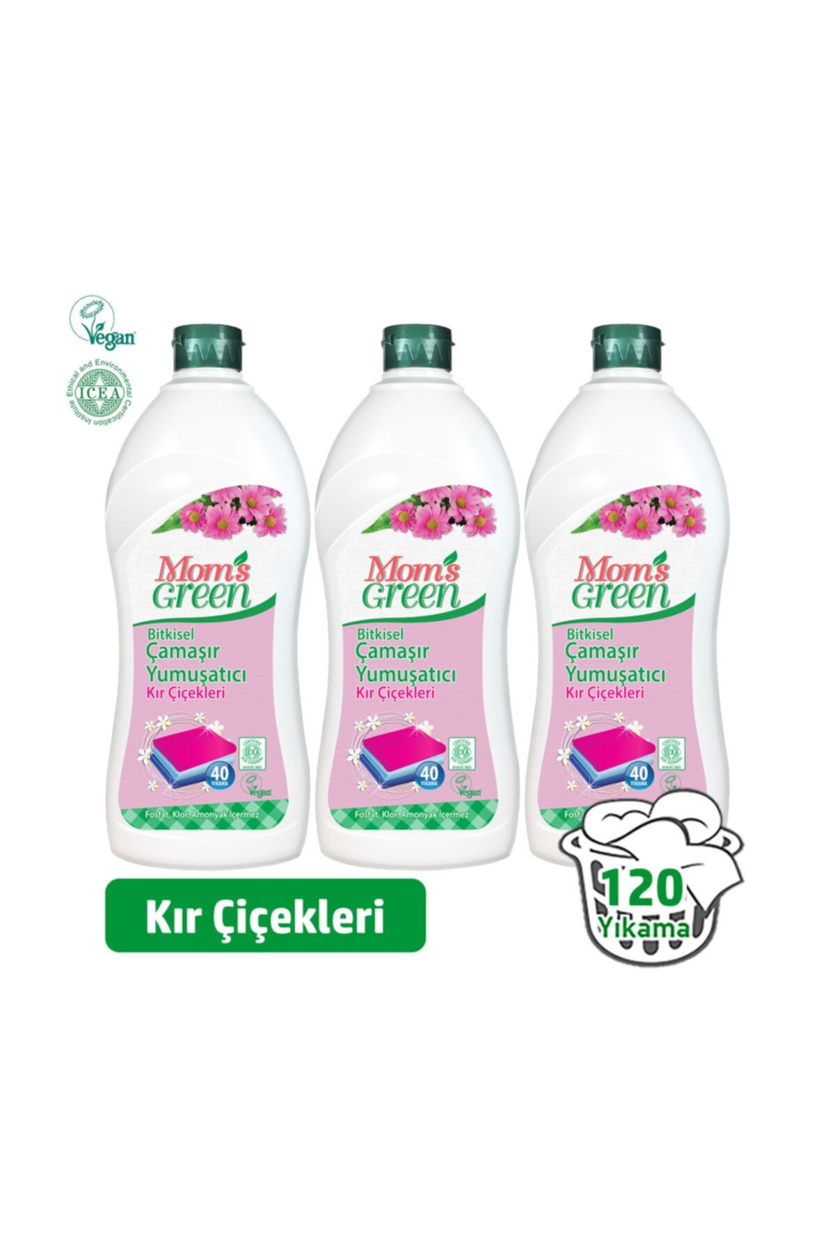 Mom's Green 3'lü Set Bitkisel Çamaşır Yumuşatıcı - Kır Çiçekleri 1 Lt