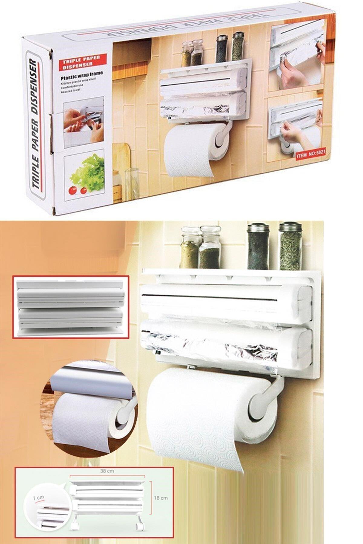 TEKNOPARS Duvara Monte 3lü Alüminyum Folyo Strech Film Ve Rulo Havlu Tutucu