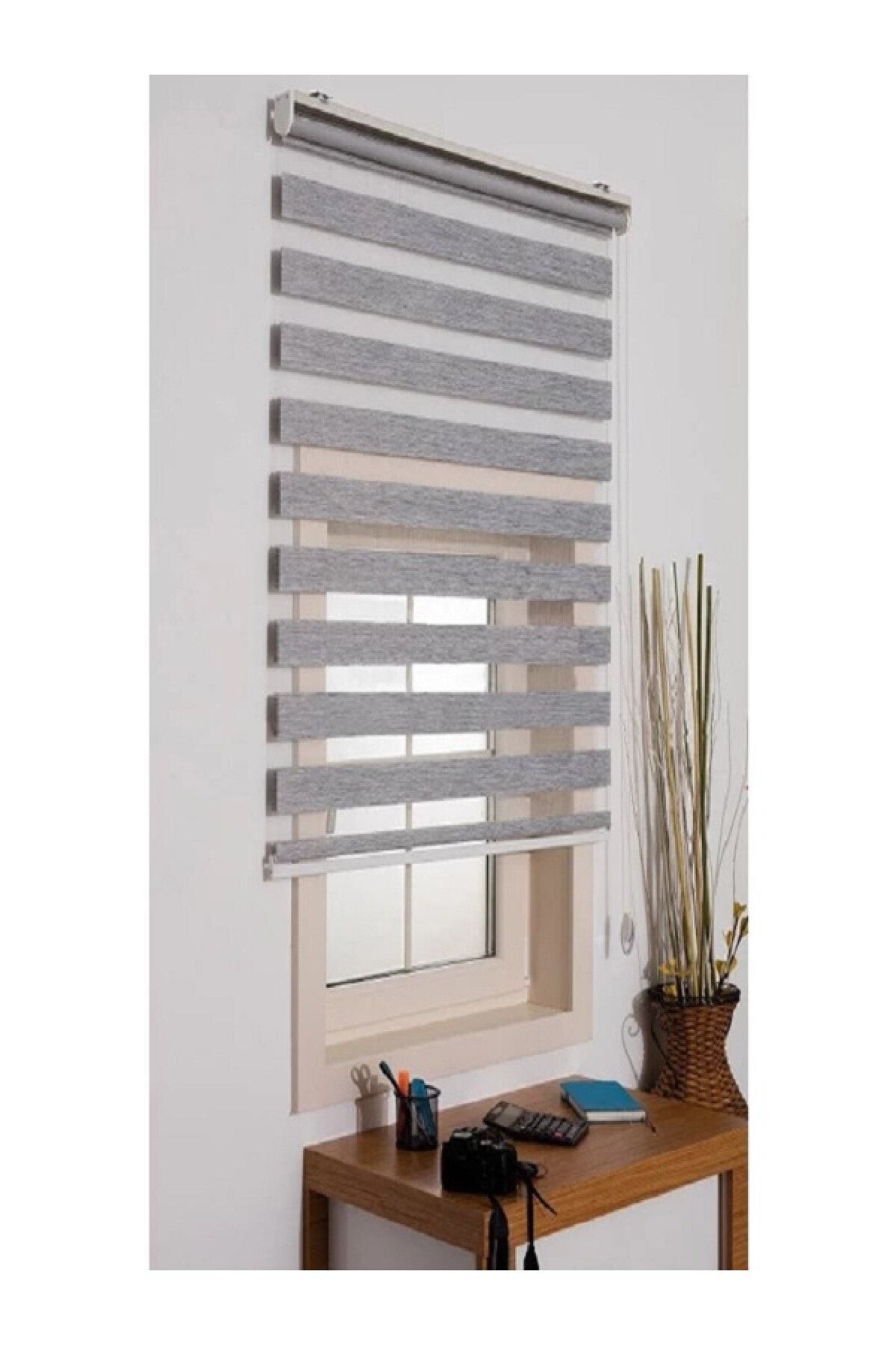 GÜNEŞ PERDE Brillant Gri Mz666 Etek Dilimsiz Stor Zebra Perde 140 X 260