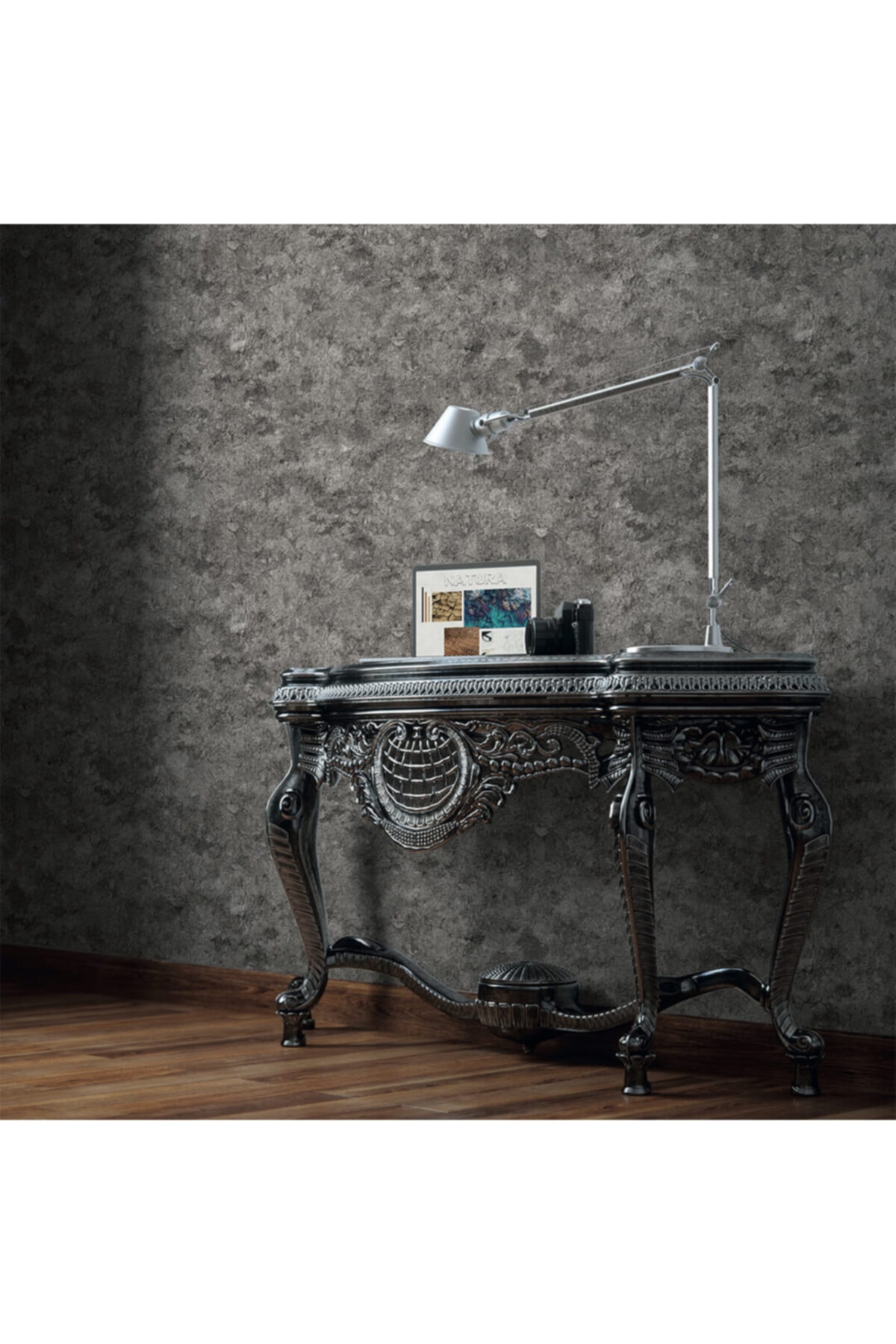 FNC CONCEPT Düz Beton Desenli Antrasit Gri Dokulu Silinebilir Duvar Kağıdı 10 Metrekare