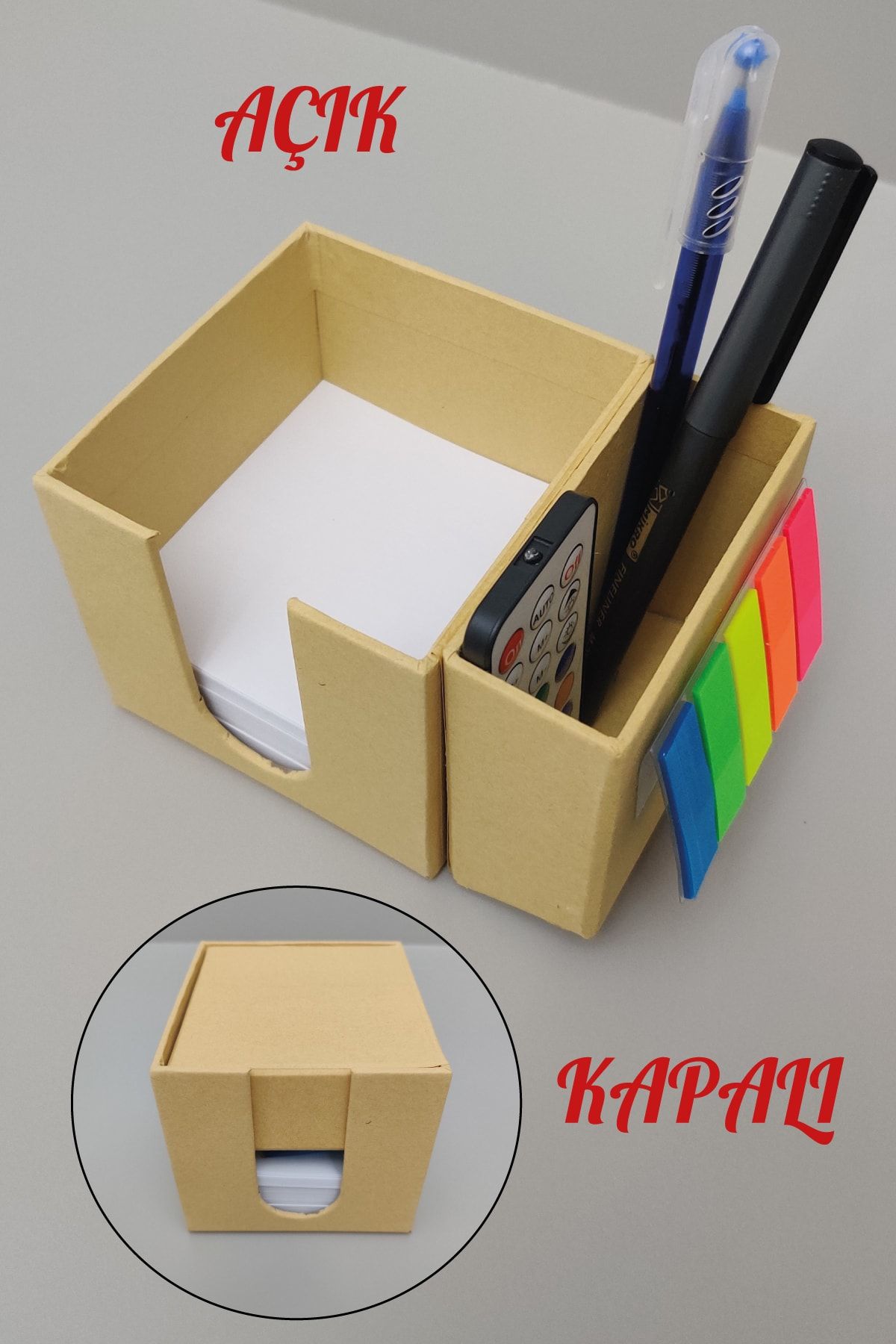 HEDİYELİMANİ Kraft Yapışkanlı Notluk Postit Kalemlikli Küp Bloknot