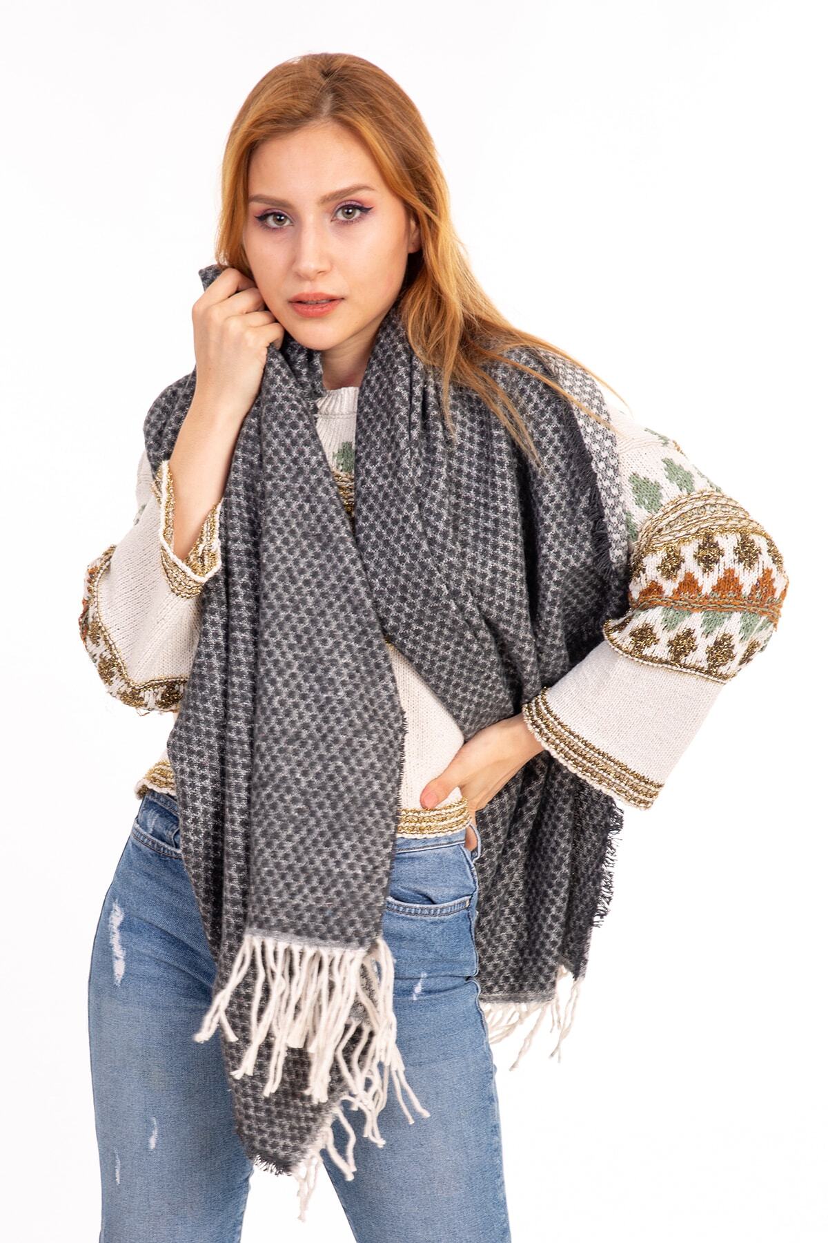 LadyColor Kadın Düz Renk Antrasit Atkı