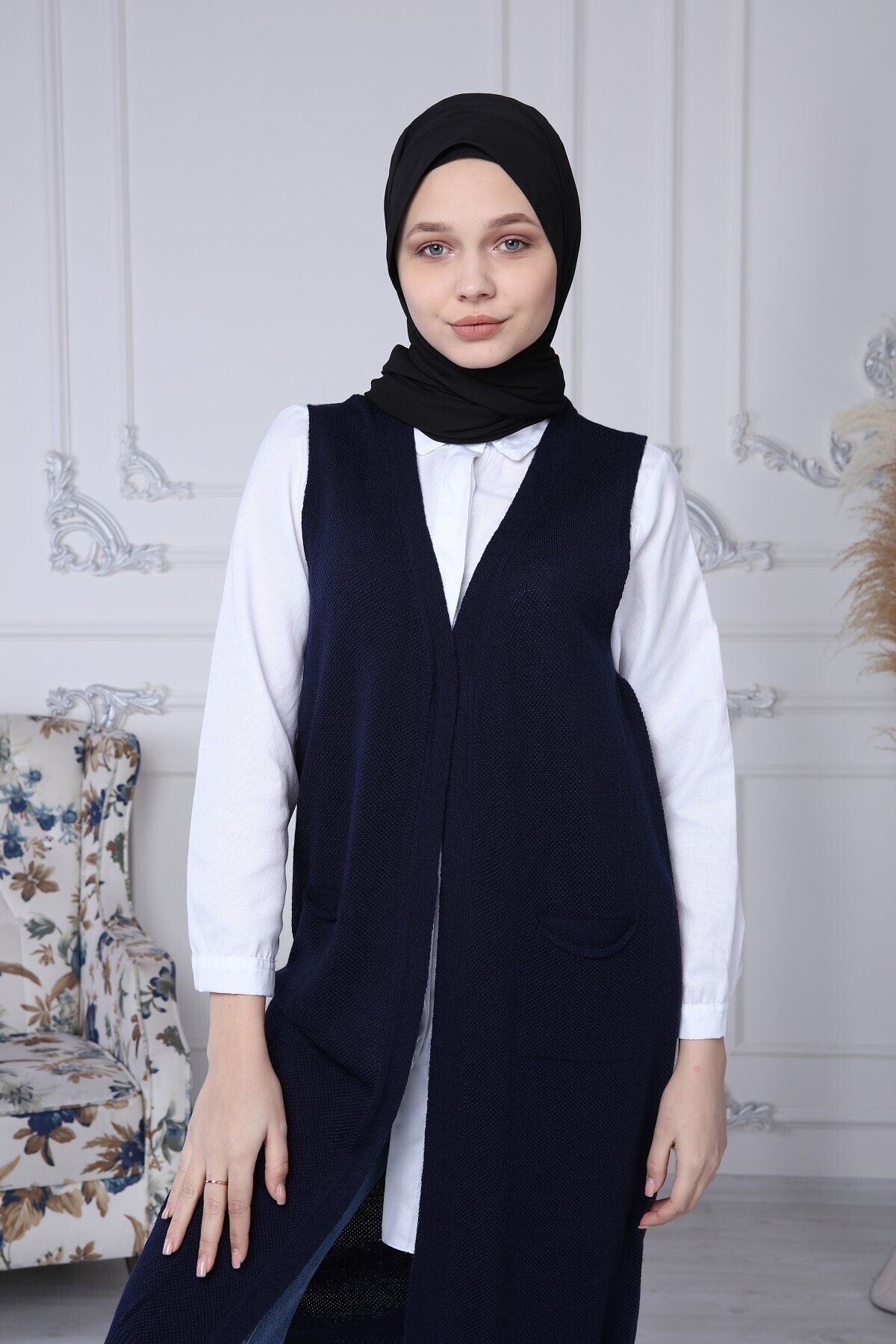 ilmek Kadın Lacivert Örme Cepli Yelek 4296