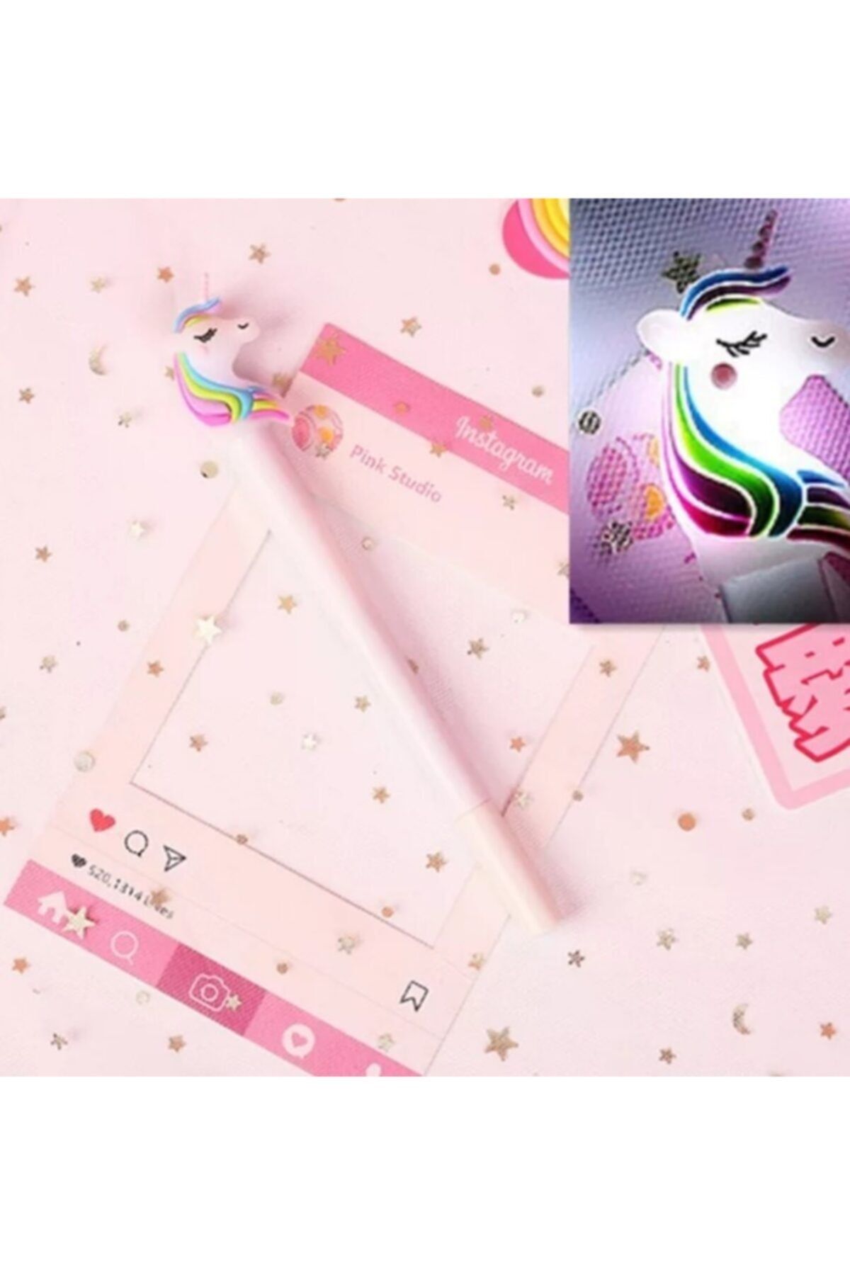 Hepsi Şirin Unicorn Renkli Işıklı Taçlı Jel Kalem_beyaz