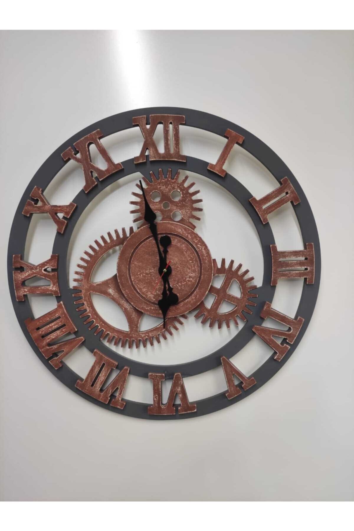 BKM MOBİLYA Çarklı Saat Eskitme Kremit 01 ( 60 Cm Çapındadır. )