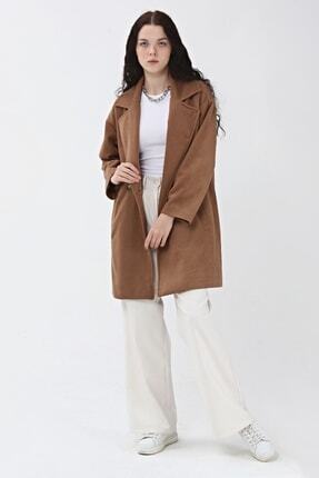 Kadın Kahve Oversize Kaşe Kaban Image 0