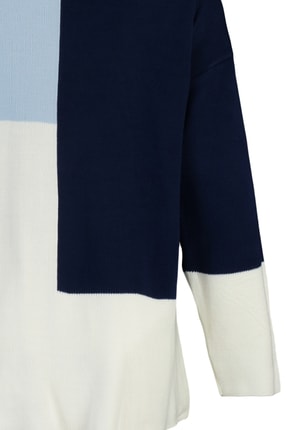 Mavi Renk Renk Bloklu Dik Yaka Triko Kazak TCTAW22AK0054 Image 7