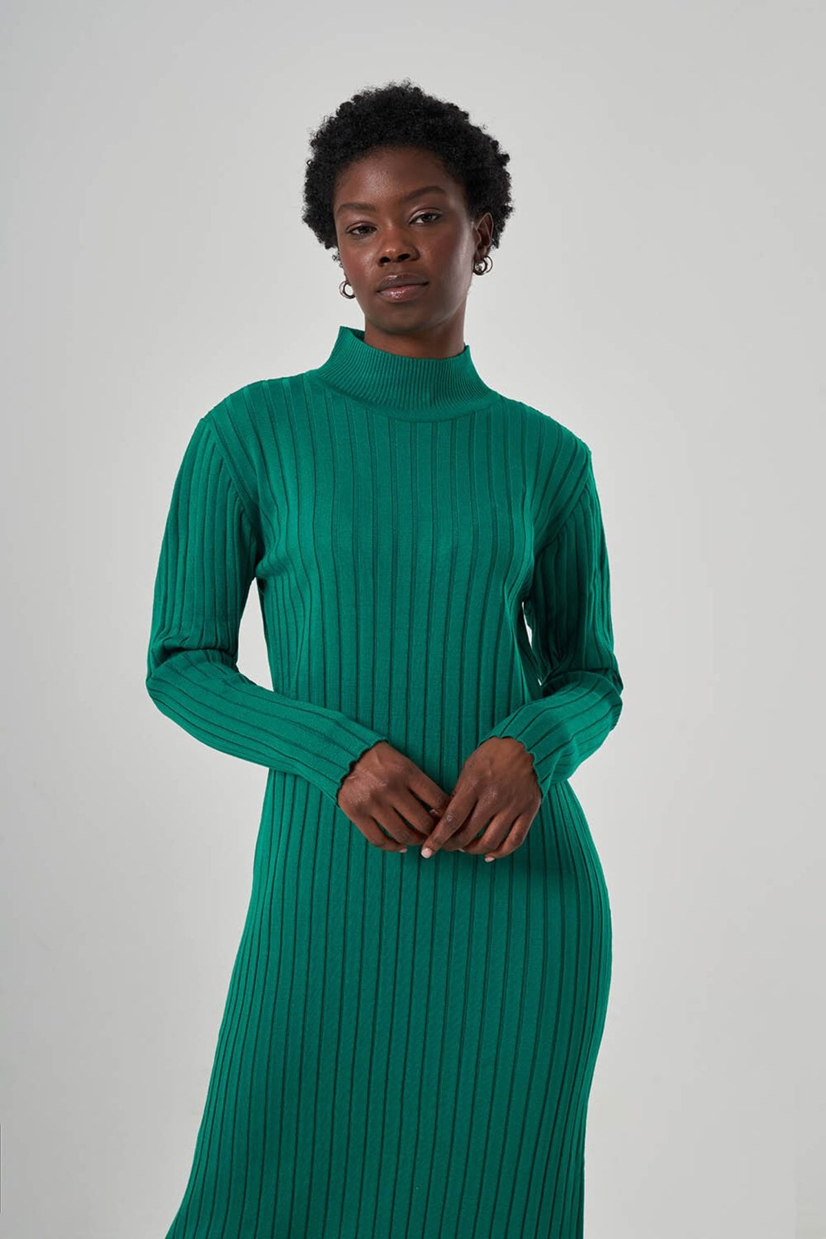 Mizalle Corduroy Knitwear Green Dress Trendyol