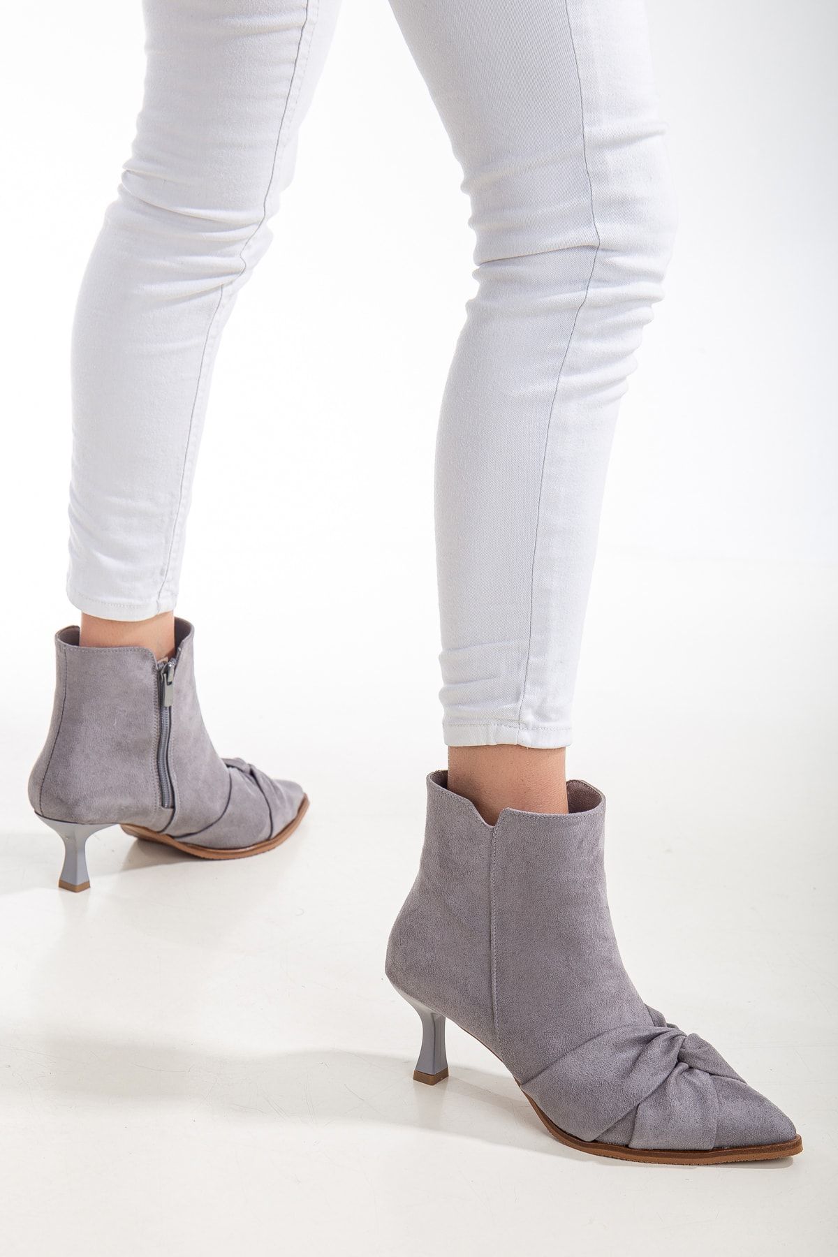 FRZZ Ankle Length Heeled Women s Suede Boots with Front Detail