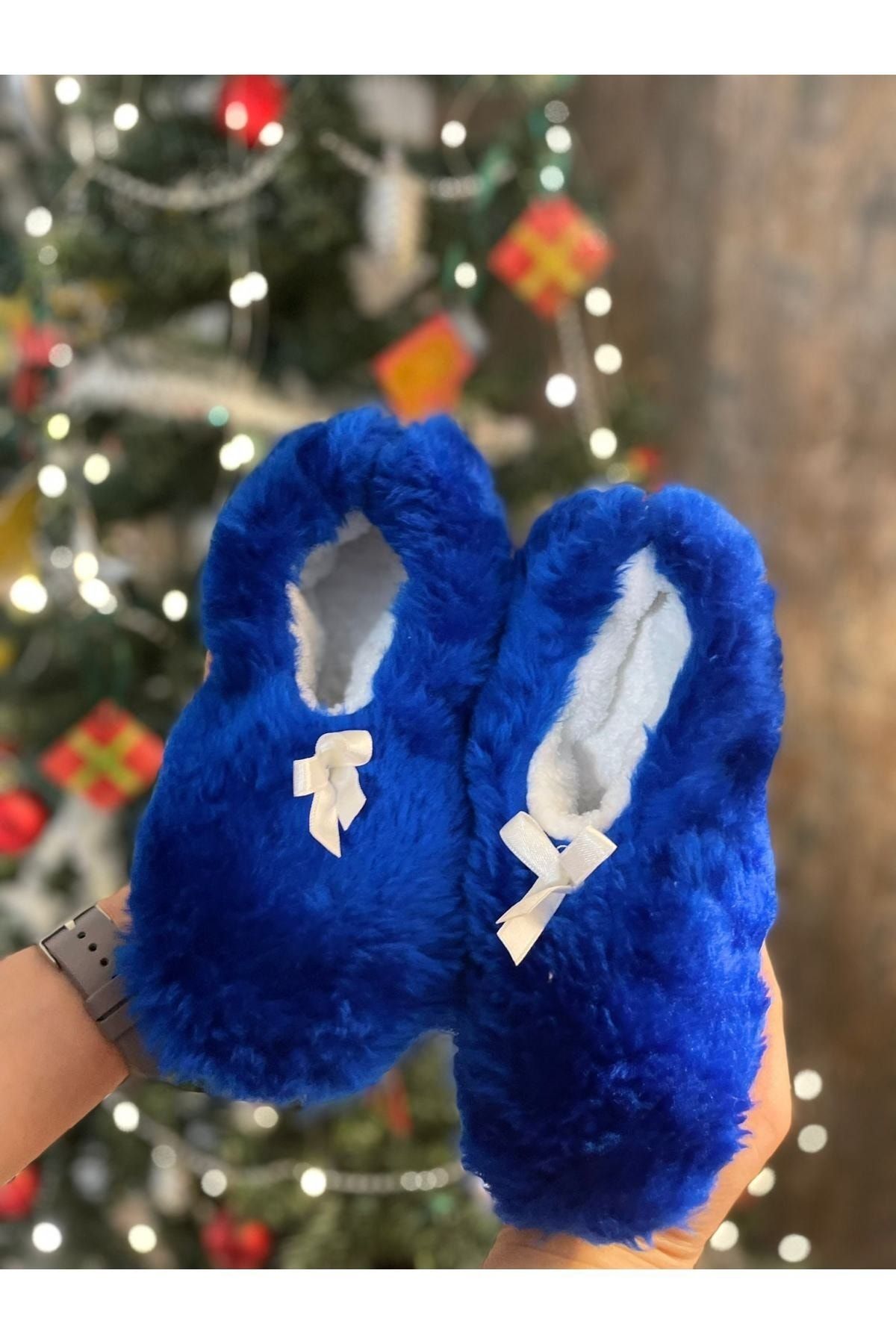 Lurji Soft Plush Bow Booties Non Slip Sole Home Flats Home Shoes