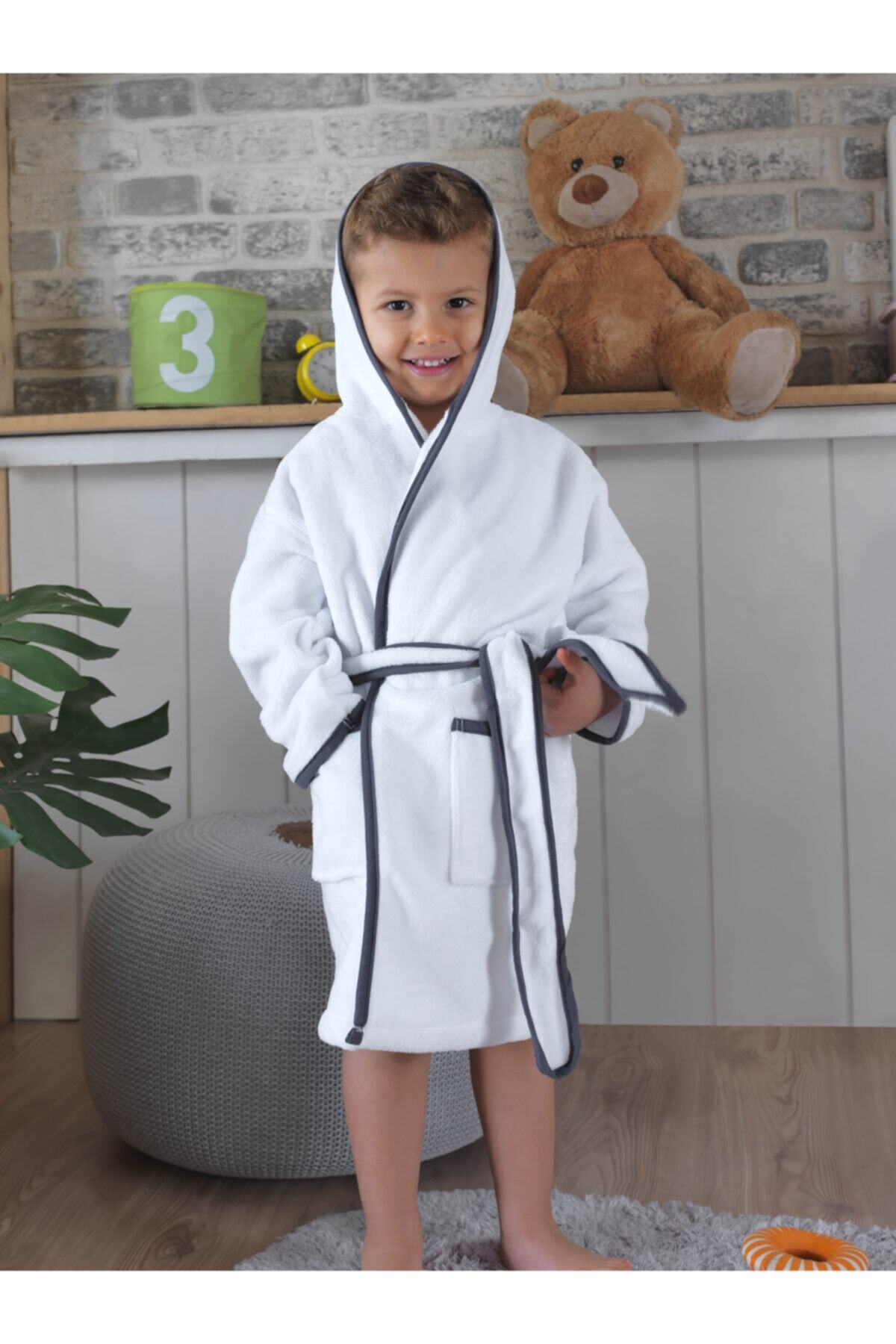 Deep And Pure Çocuk Little Star Bambu Beyaz Lacivert Bornoz