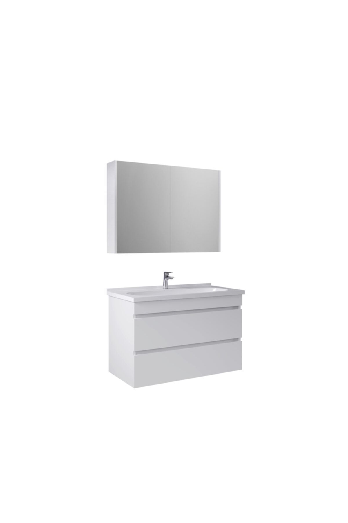 KALE Krea 100 Cm Kapaklı Set (LAVABO DOLABI AYDINLATMASIZ AYNA DOLABI) Beyaz