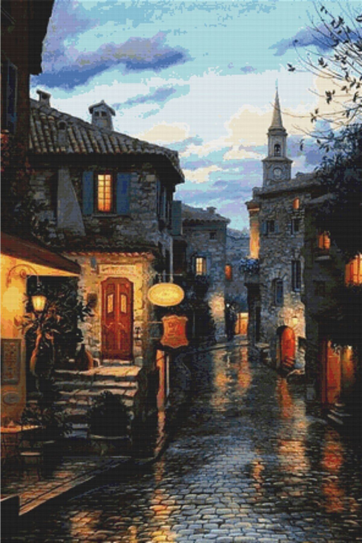 MOVAS Sanat Ortaçağ Avrupasının Dar Sokakları Elmas Mozaik Tablo / Mozaik Puzzle 35x52cm E2020467