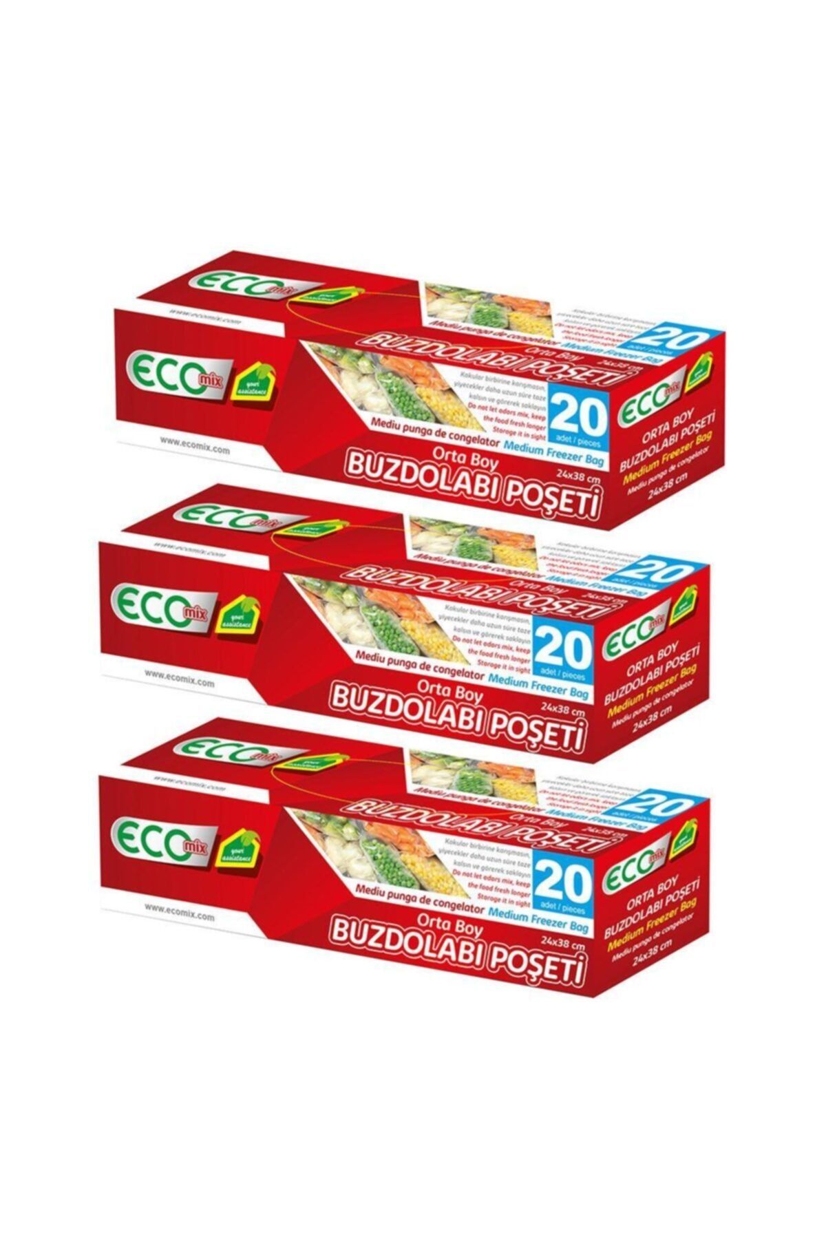 ecomix Buzdolabı Poşeti Orta Boy ( 20 Adet) 3'lü Paket