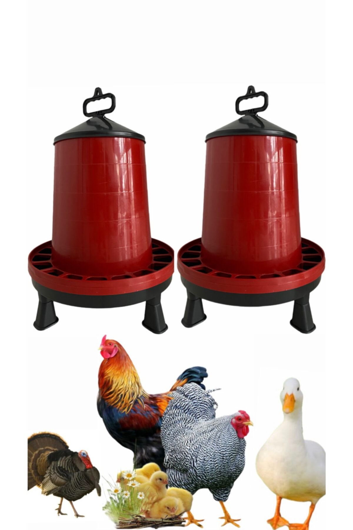 Elysian Ayaklı Yemlik 2 Adet 8 Kg Tavuk Yemliği Hindi Kanatlı Kümes Hayvanı Yemlikleri Otomatik Dolum