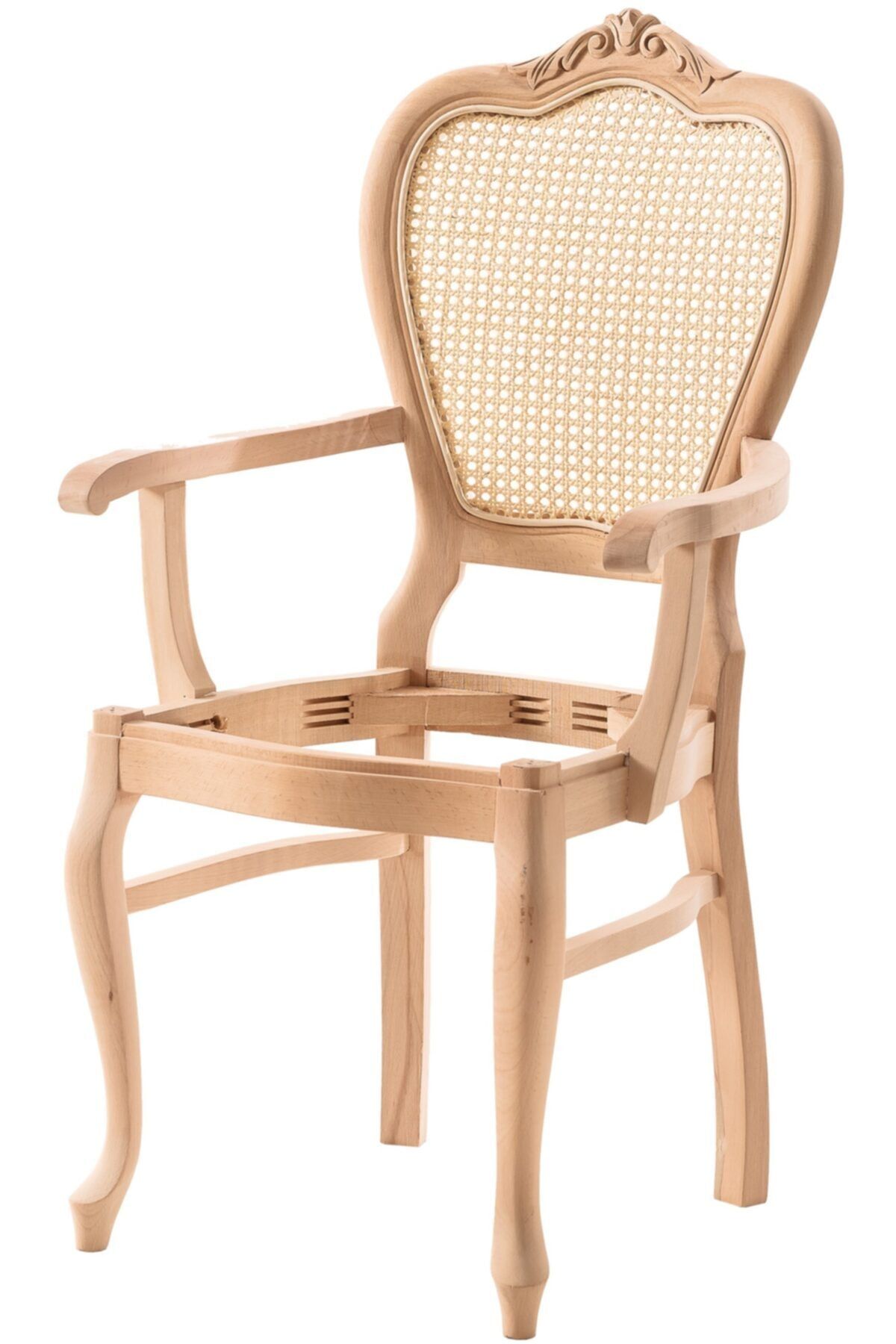 Geppetto Home Hasırlı Klasik Lükens Oymalı Kollu Sandalye Ahşap Ham