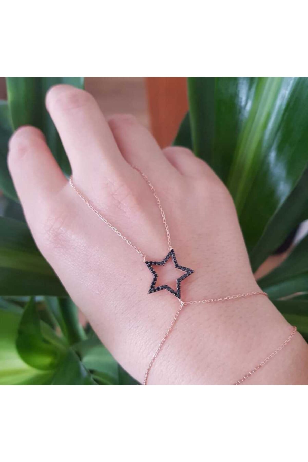 CNG Siyah Taşlı Yıldız Gümüş Şahmeran Bileklik