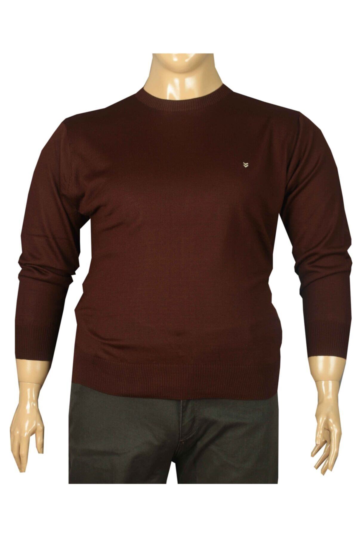 FaLa Jeans Büyük Beden Bisiklet Yaka Ince Yünlü Kazak Kahverengi 91021