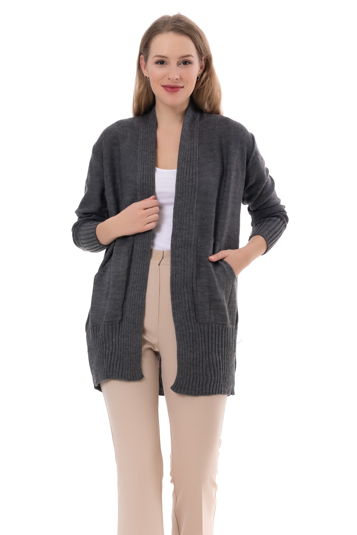 GANE Kadın Antrasit Cepli Hırka