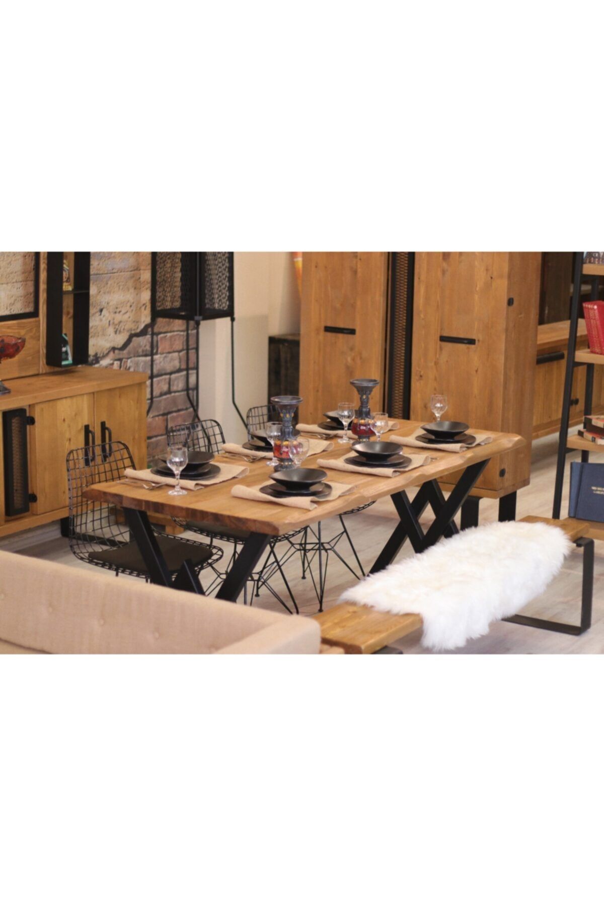 NT Concept Ntconcept Masif Ağaç Yemek Masası Takımı- 60cm-120cm Masa+120cm Bank+2 Adet Sandalye