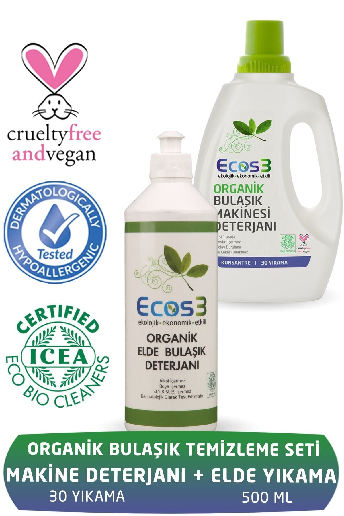 Ecos3 Organik Bulaşık Makinesi Jel Deterjanı Ve Organik Elde Bulaşık Deterjanı 750 Ml + 500 Ml