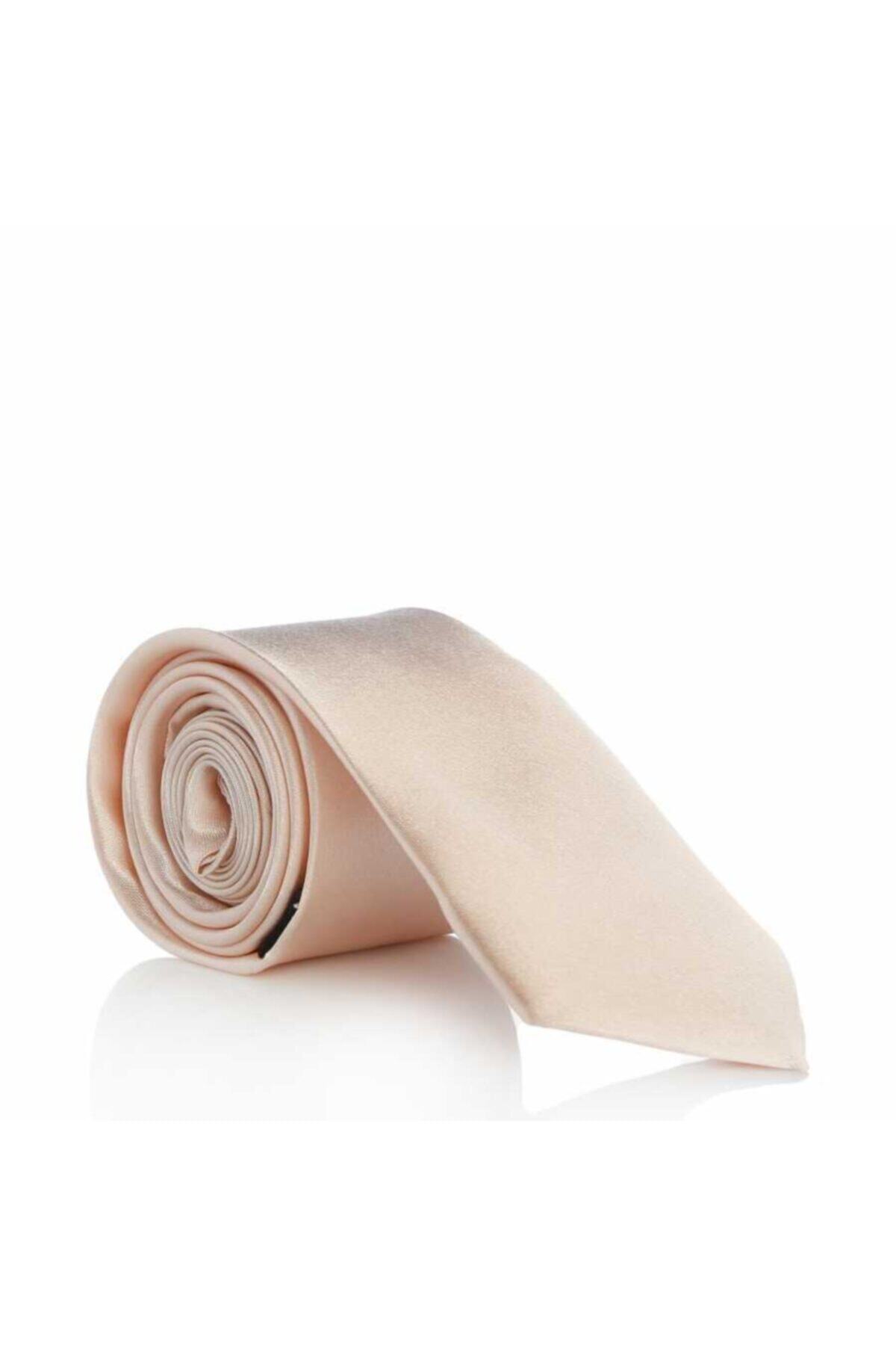 Gaffy Açık Pudra Slim Fit (ince) Düz Renk Mendilli Saten Kravat - Ss-16__