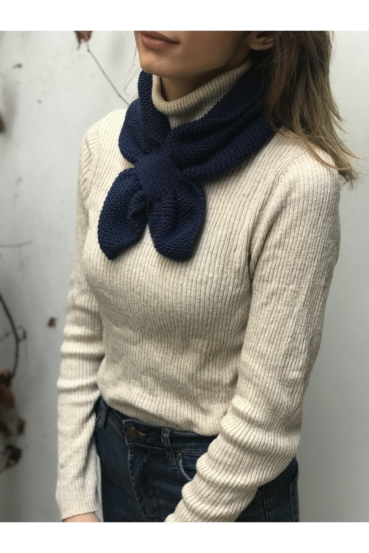 Mehtap Eşarp El Yapımı Boyunluk Lacivert