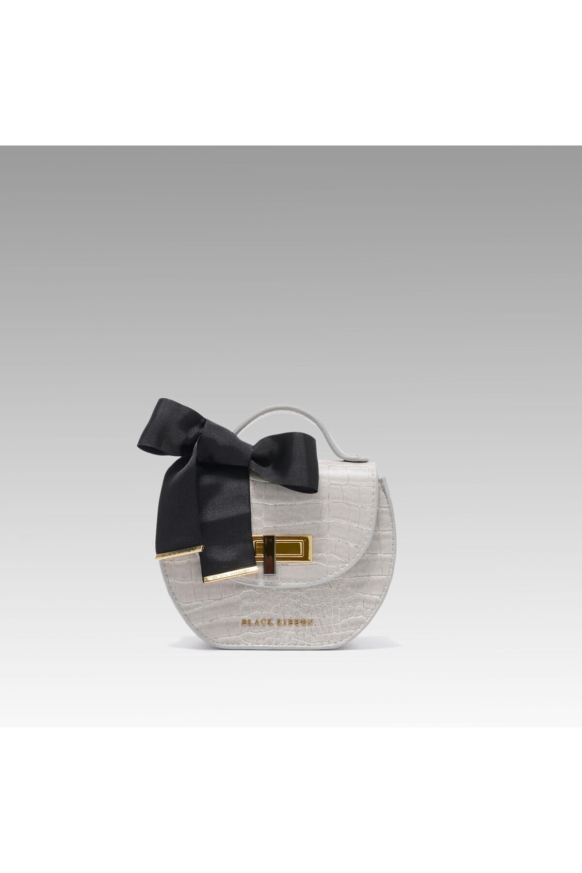 Black Ribbon Açık Gri Kroko Desen Kilitli Çapraz Çanta