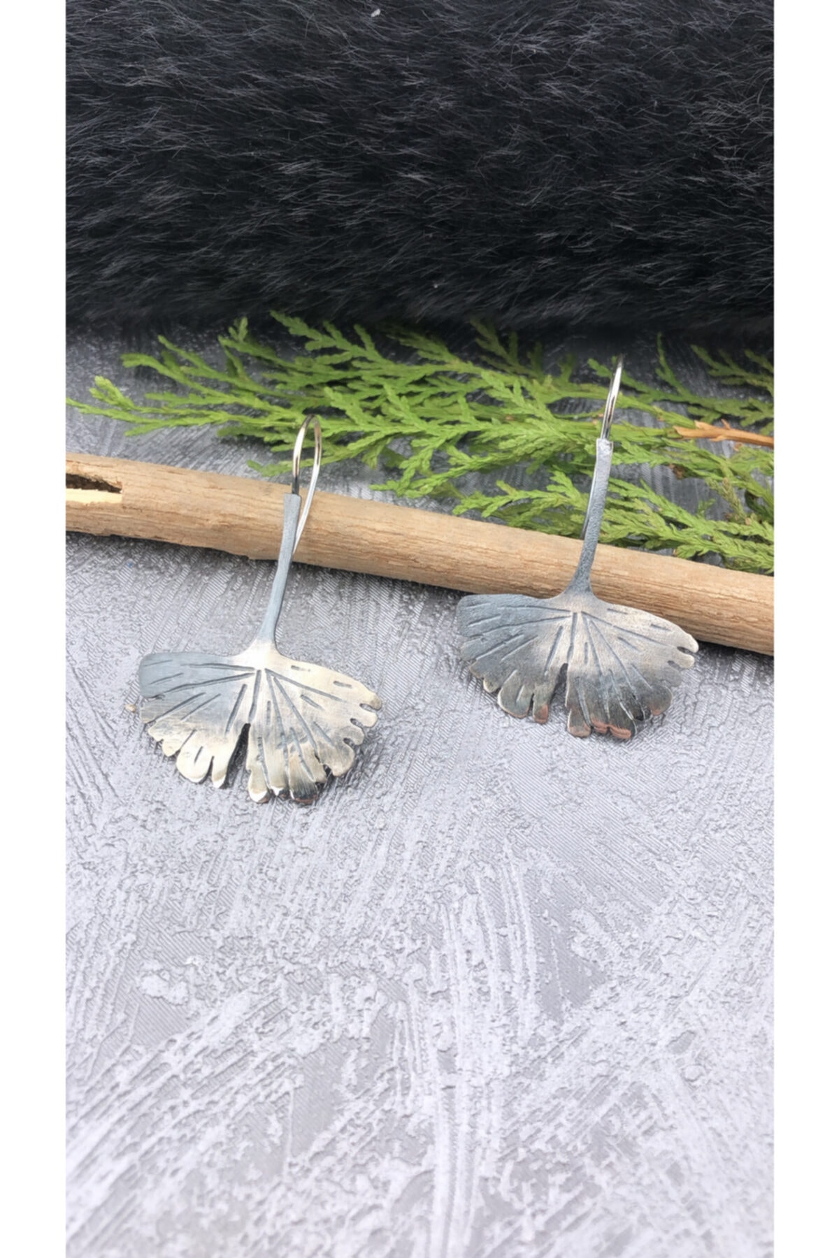 Joel Jewelry El Yapımı Oksitli Yaprak Model 925 Ayar Gümüş Küpe