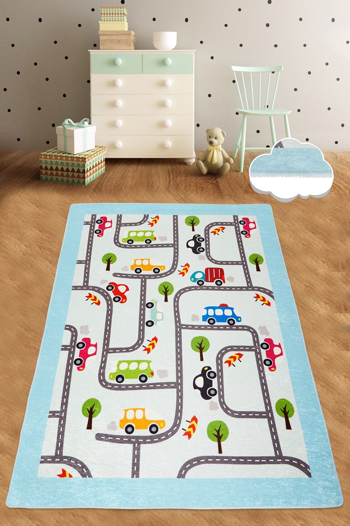 Chilai Home BABY CARS Çocuk ve Bebek Halısı Yıkanabilir ,Kaymaz Taban Leke Tutmaz