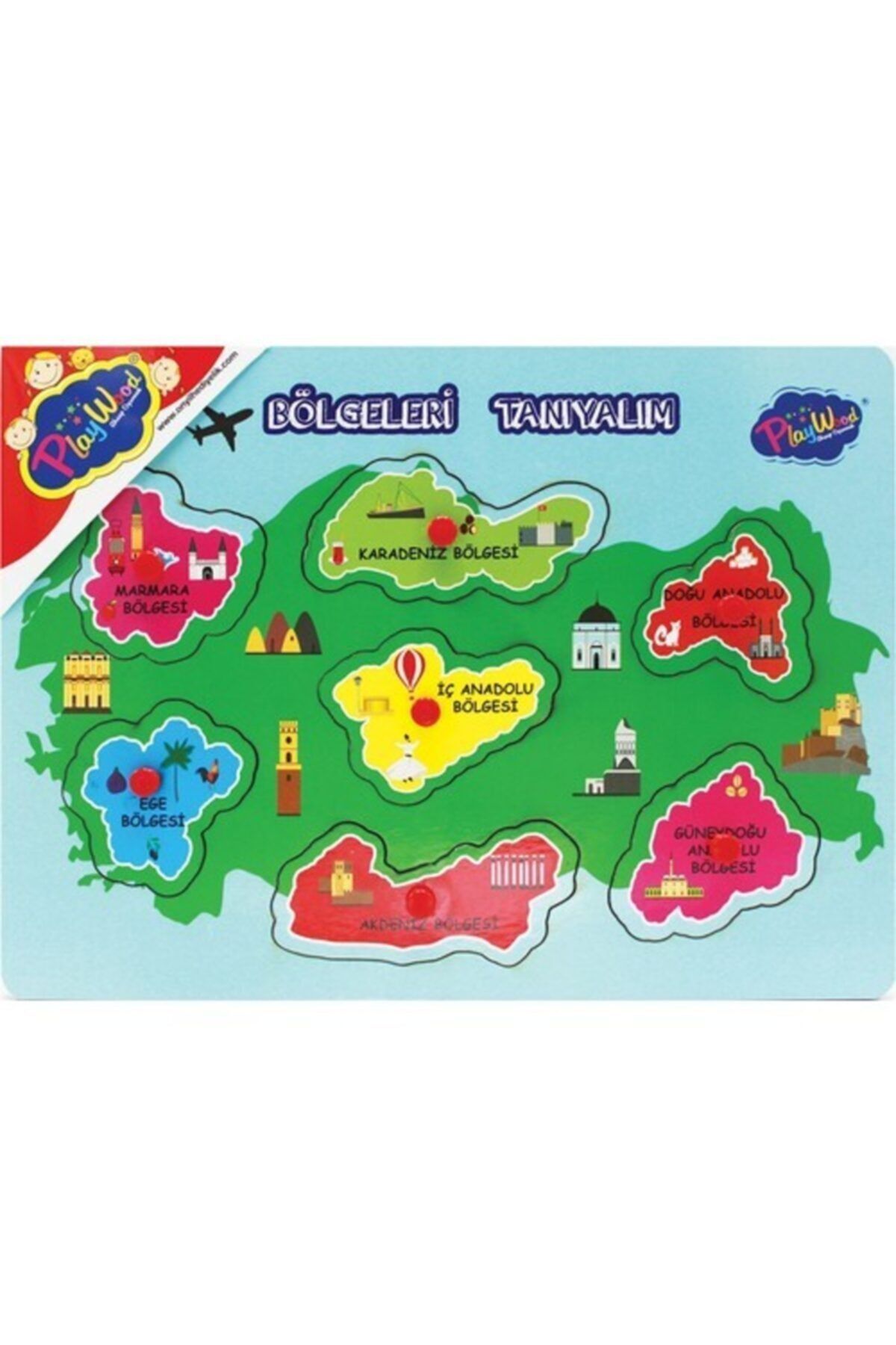 Mofy Baby Ahşap Tutmalı Puzzle Yapboz Coğrafi Bölgeler Eğitici Öğretici Oyun