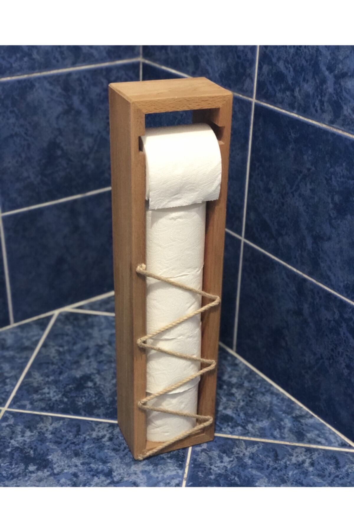 Teknik Ahşap Kayın Ağacı Hazneli Tuvalet Kağıdı Standı