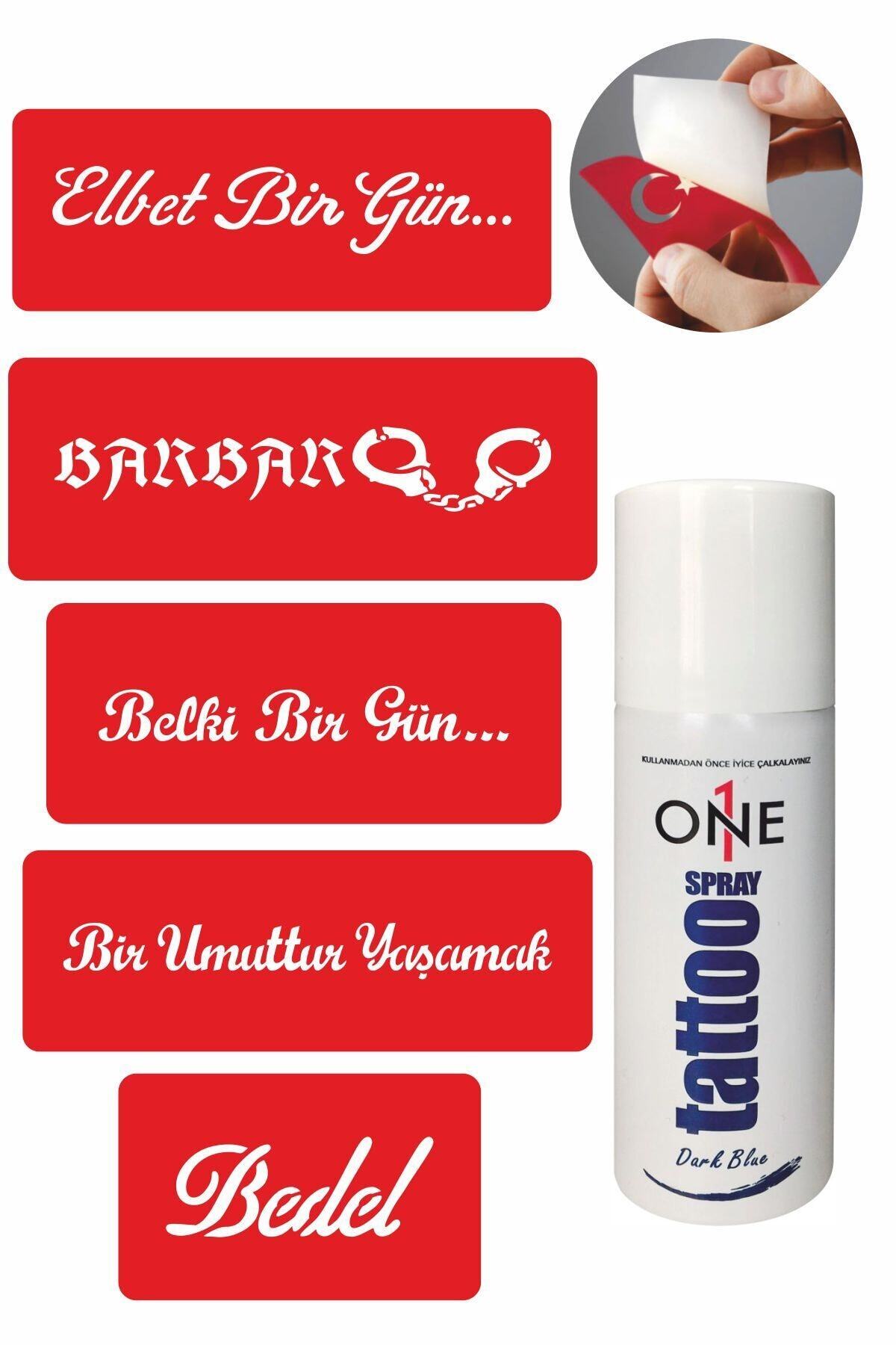 ONE SPRAY TATTOO Barbar-bedel Dövme Seti Dark Blue Sprey Ve 5 Desen