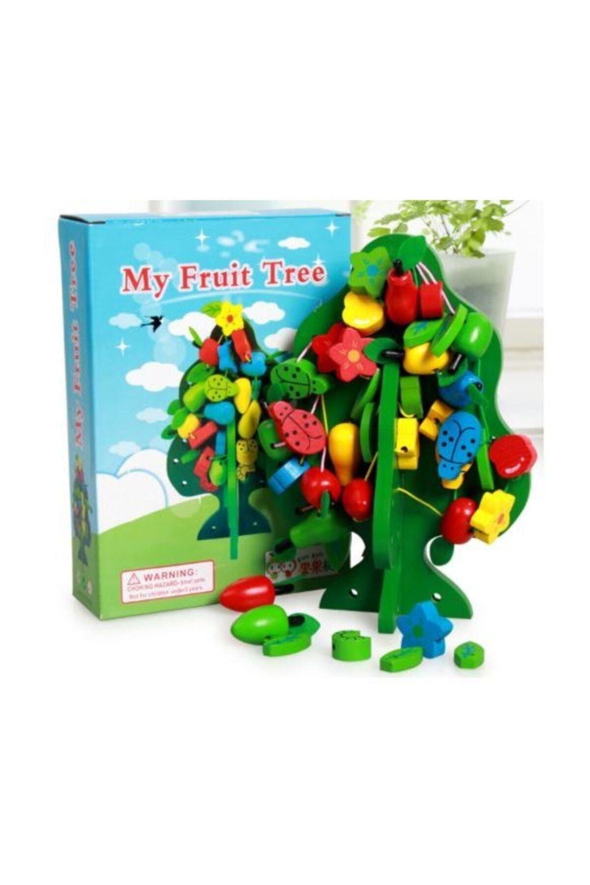 Wooden Toys Ahşap Ağaçta Ipe Meyve Dizme Boncuk Oyunu El Beceri Koordinasyon Oyunu