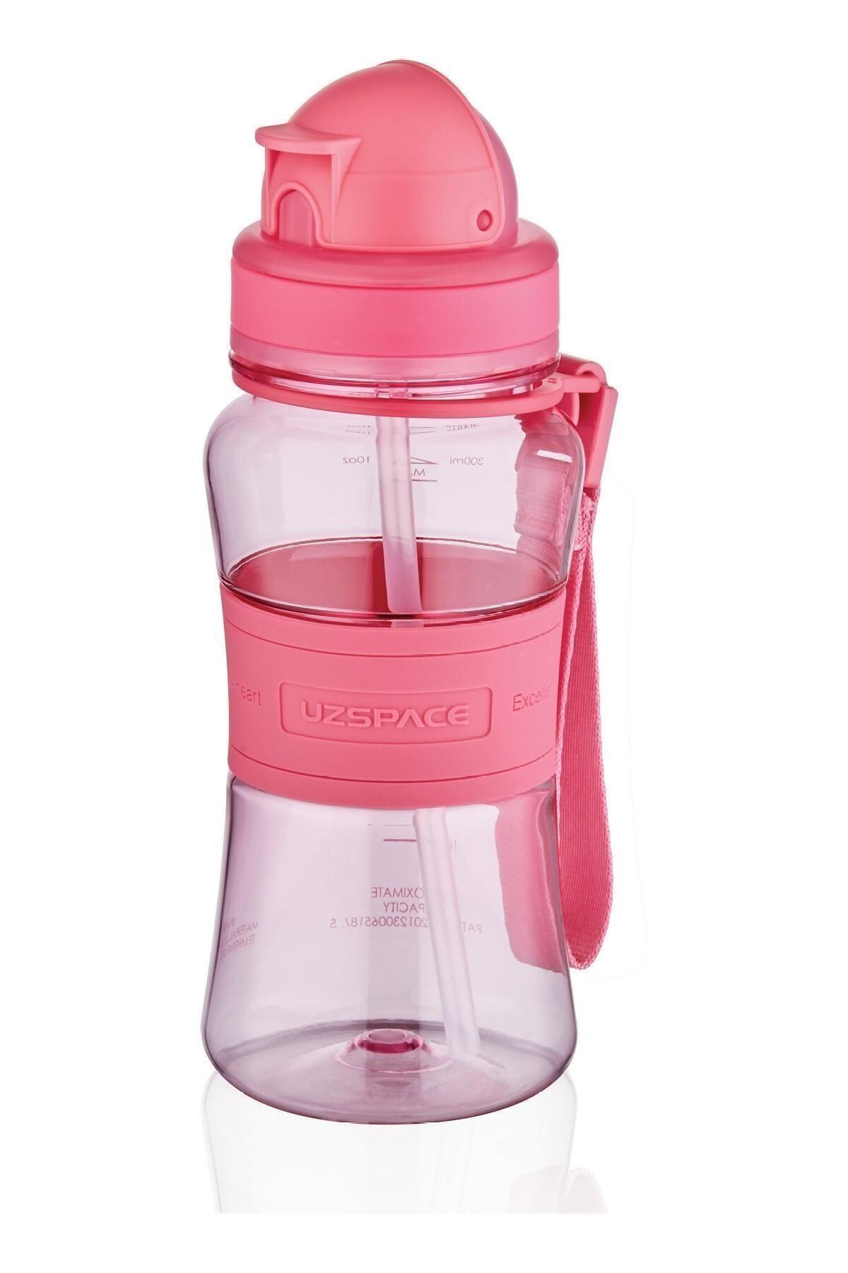 Uzspace Pembe Pipetli Tritan Çocuk Bpa Içermez Şeffaf Su Matarası 350 ml