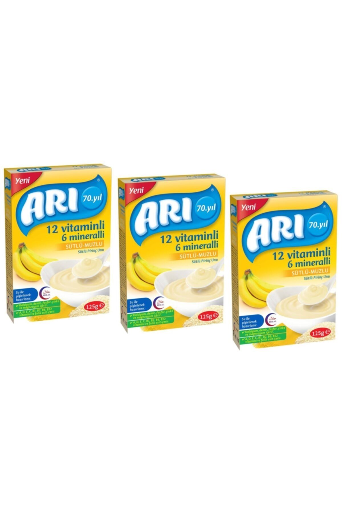 Arı Mama 12 Vitaminli 6 Mineralli Sütlü Muzlu Pirinç Unu 125 Gr - 3 Adet