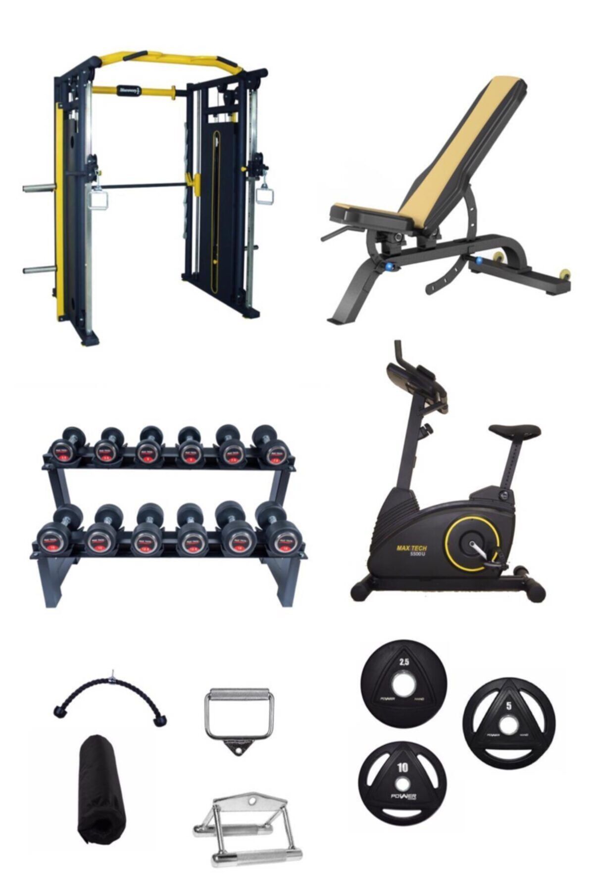MaxTech Evdespor Set5 Dapsmith Ayarlı Sehpa Dikey Bisiklet 2,5-15kg Dambılstand 65kgplaka Aparat